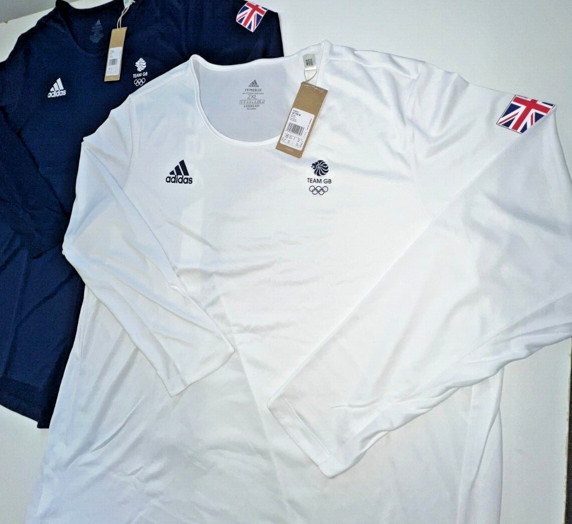 Adidas Training Shirt Team GB Olympic Jersey Gym White Blue XS S M L XL 2XL 3XL