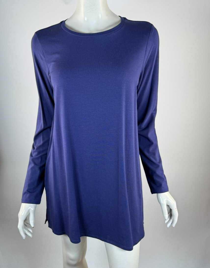 Eileen Fisher Jersey Tunic Top Women S EUC Long Sleeve Stretch Round Neck Blue