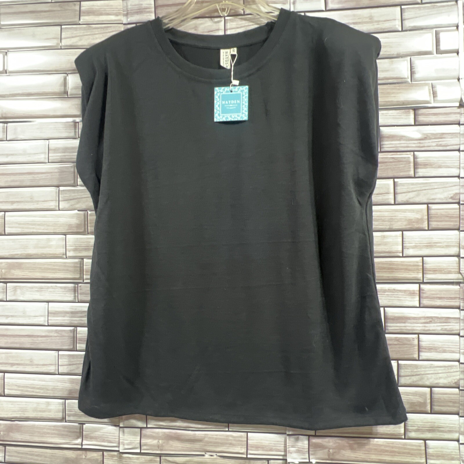 Hayden Los Angeles Womens L shirt Black Short Sleeve Top cap sleeve NWT