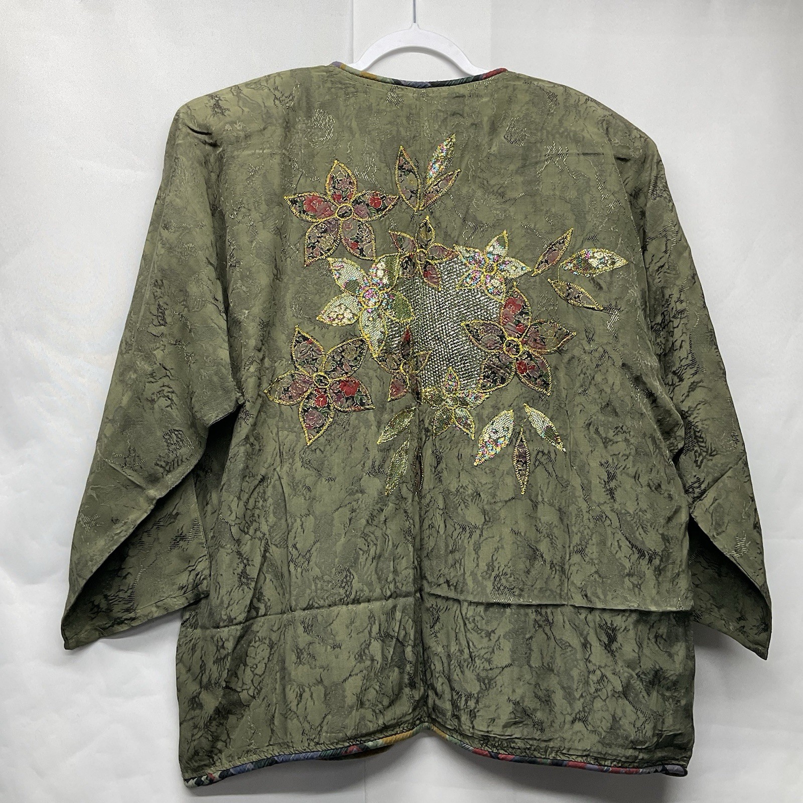 VTG Unbranded Women’s Rayon Kimono Cardigan Size Large Made In Korea Embroidered