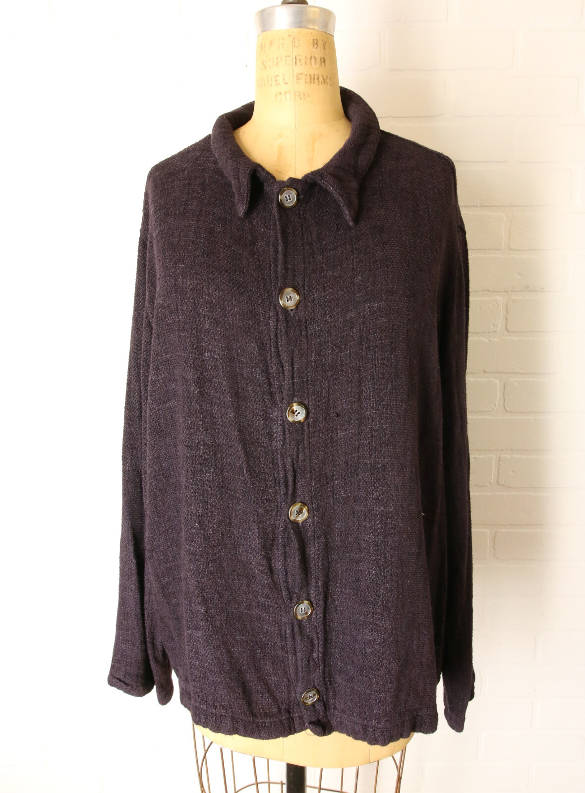 CP Shades Rayon Flax Knit Shirt Womens Oversized M Button Lagenlook READ
