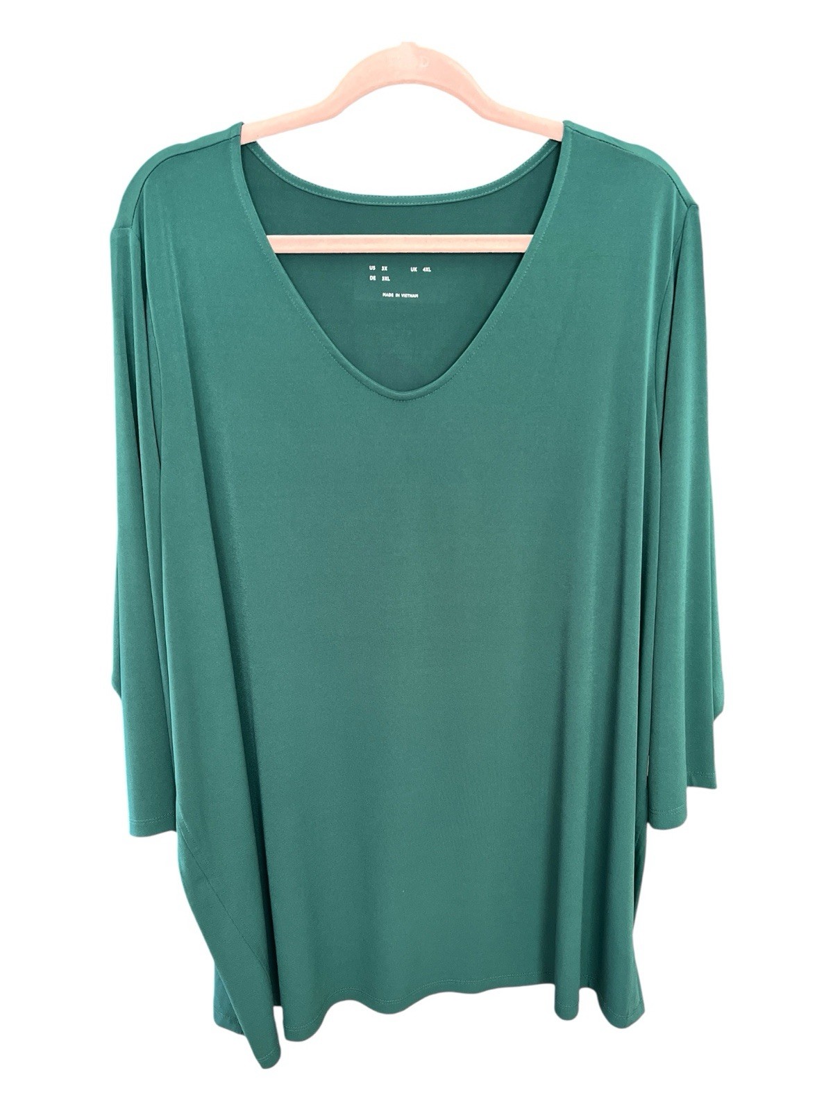 Susan Graver Green V-Neck 3/4 Sleeve Top In Size 3X