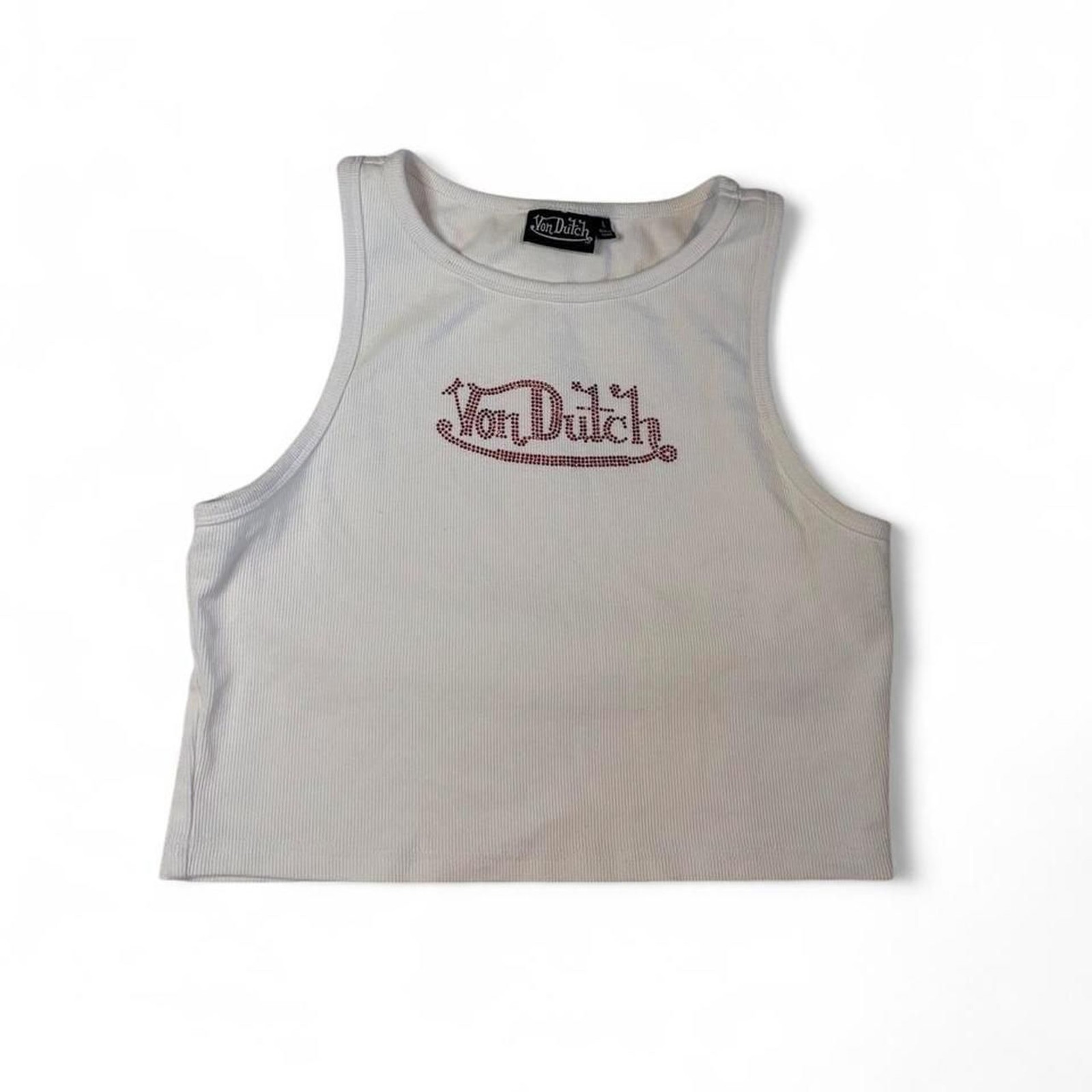 Von Dutch Women’s Bling Logo White Cropped Tank size L