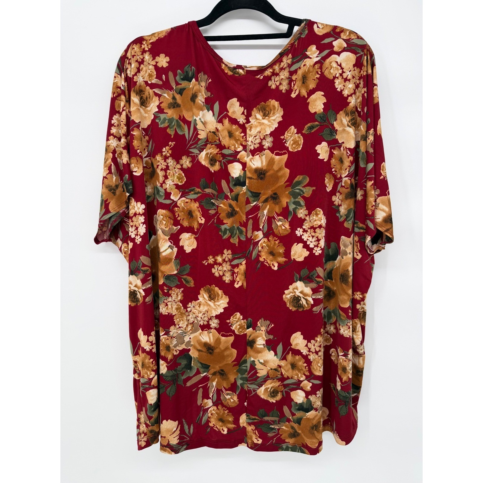 BE STAGE Burgundy Floral Twist Hem V Neck Long Sleeve Tunic Top 3XL