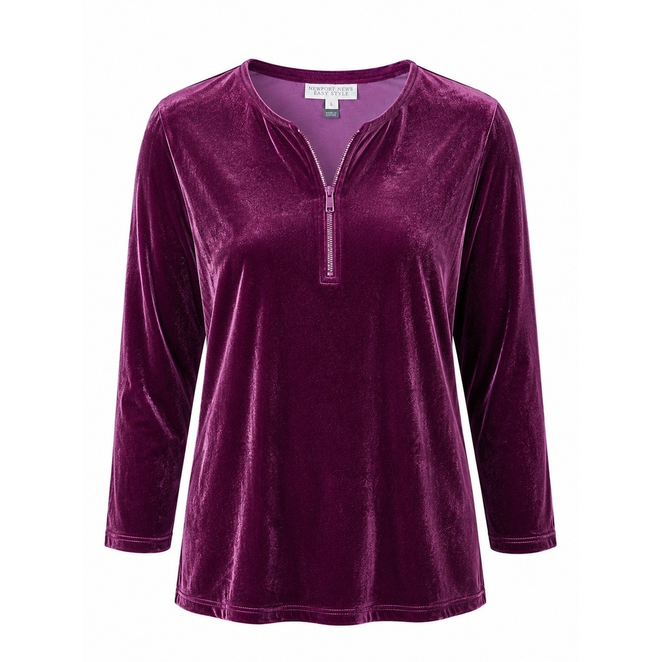 NEWPORT NEWS | Velvet Quarter Zip Stretch Velour Top Burgundy Plum Holiday | L