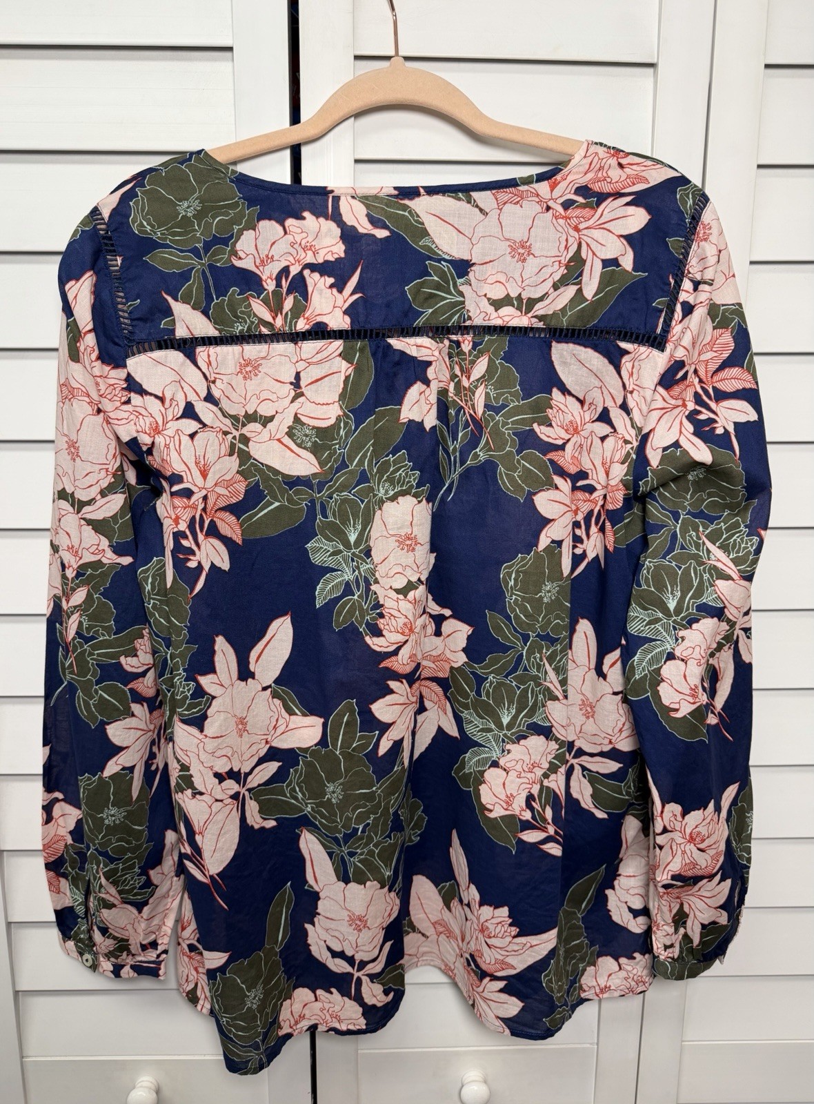 Talbots Floral Long Sleeve Cotton Popover Top Coastal Resort Women’s Size Large