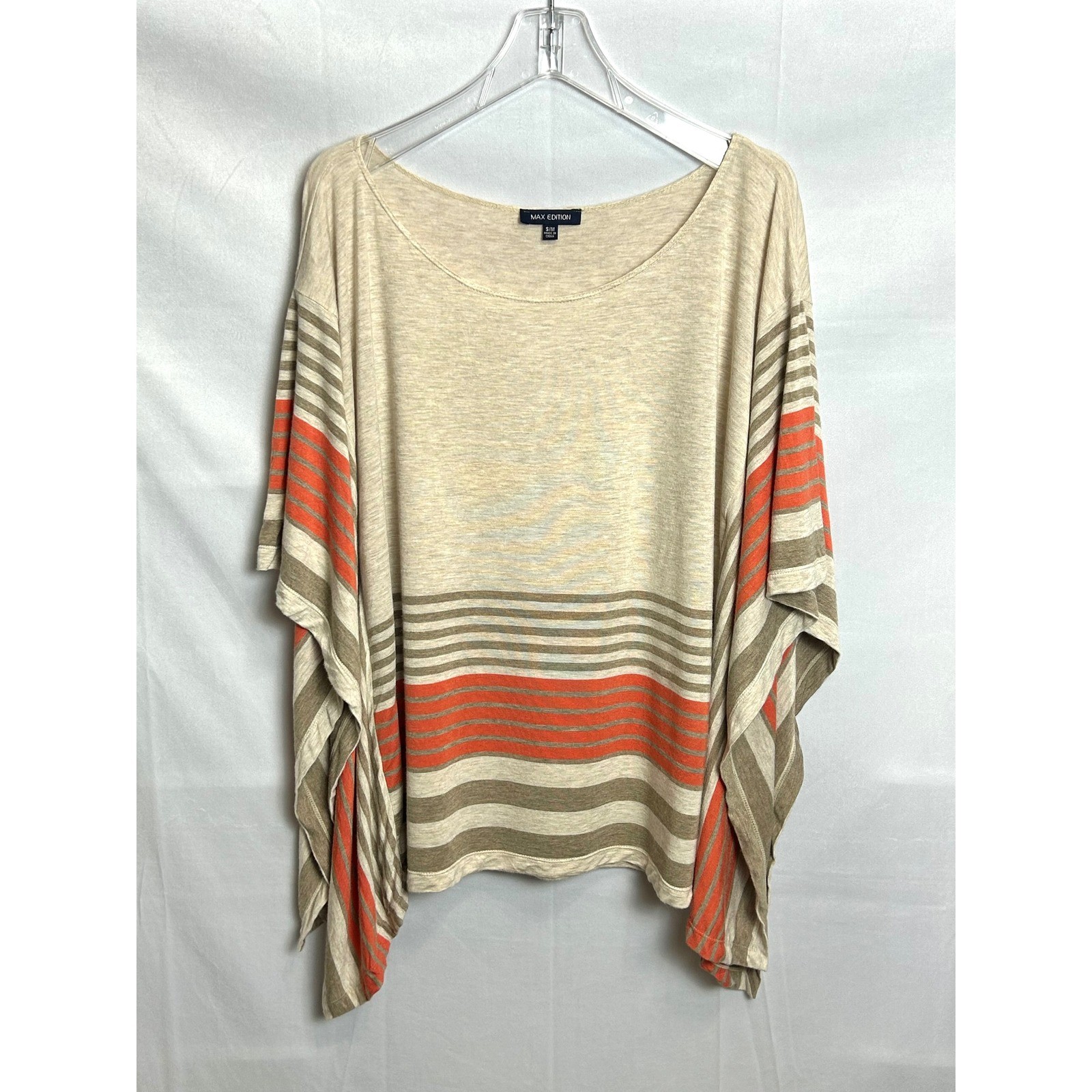Max Edition Womens Striped Dolman Sleeve Poncho Top Oatmeal Orange S/M 5701F39