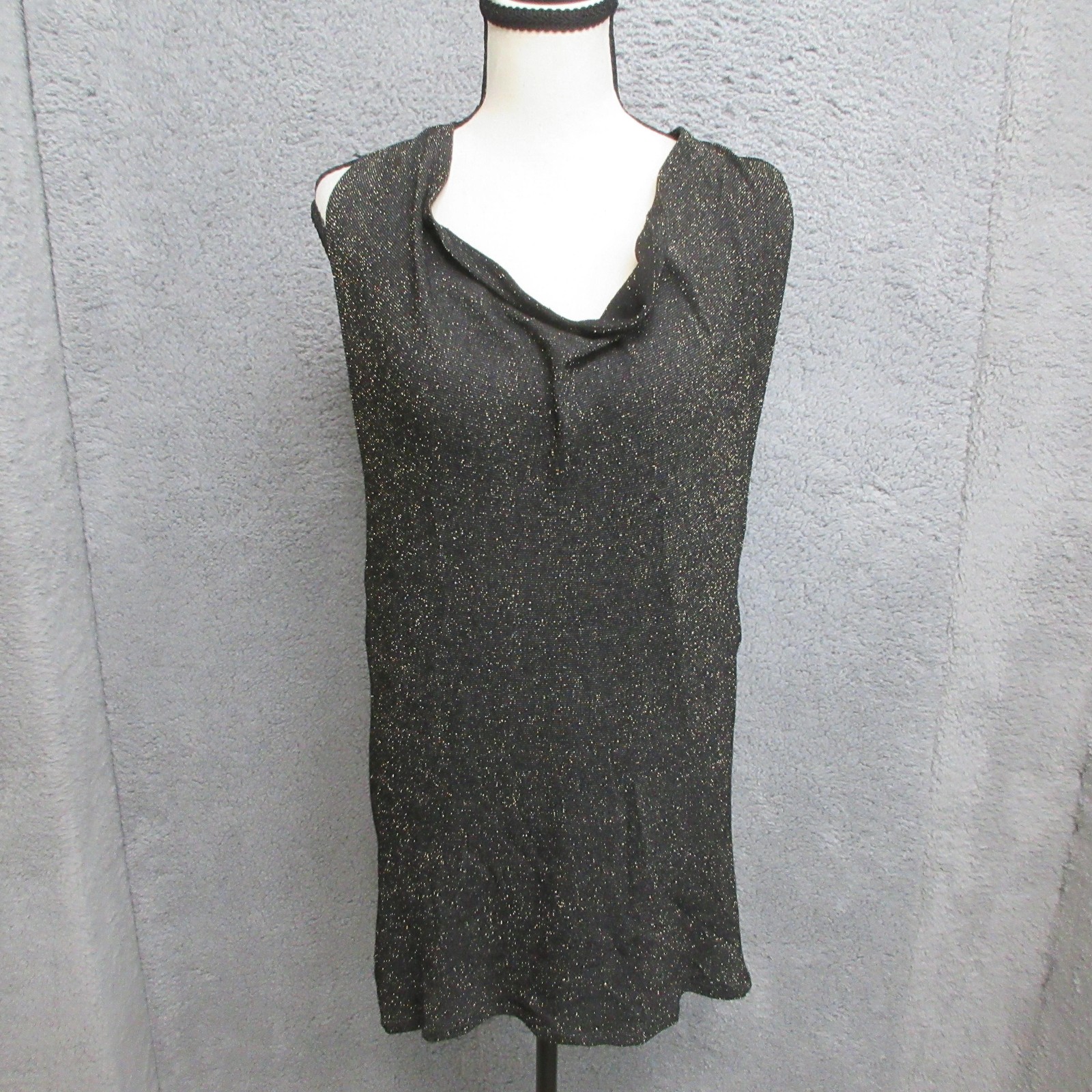 Ella Moss Tunic Tank Top Womens Medium Black Metallic Cowl Neck Open Back