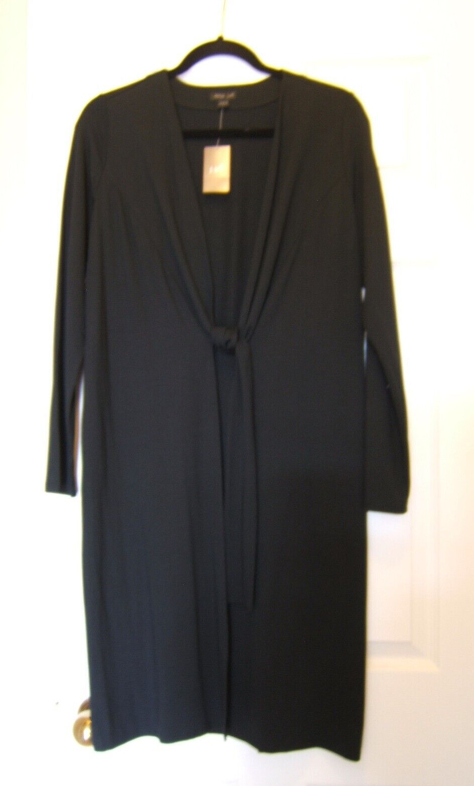 J Jill Black Jersey Long Jacket Tie Front Size Small 95% Rayon 5% Spandex NWT