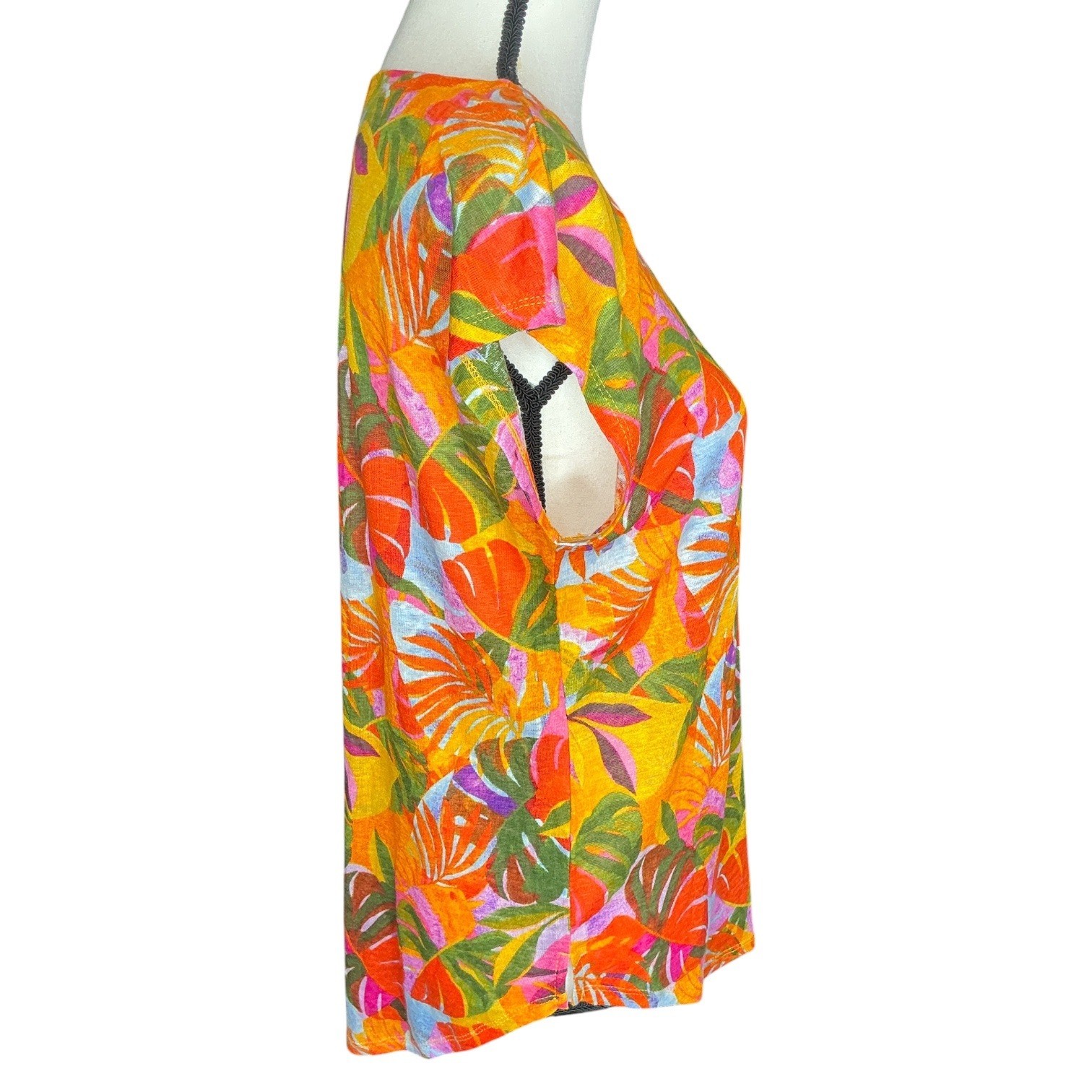 C&C California Orange Tropical Linen Top Womens Medium Short Sleeve Floral Boho
