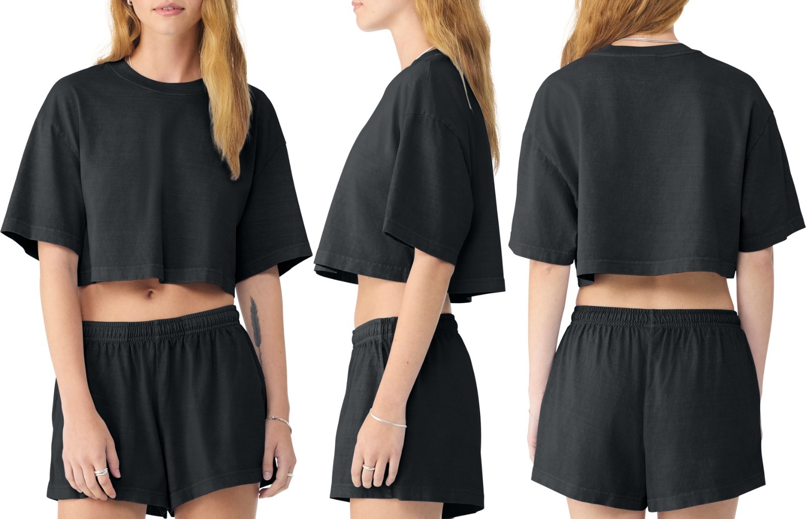 Womens 100% Soft Spun Cotton Garment-Dyed Cropped T-Shirt Boxy Fit Tee S-2XL NEW