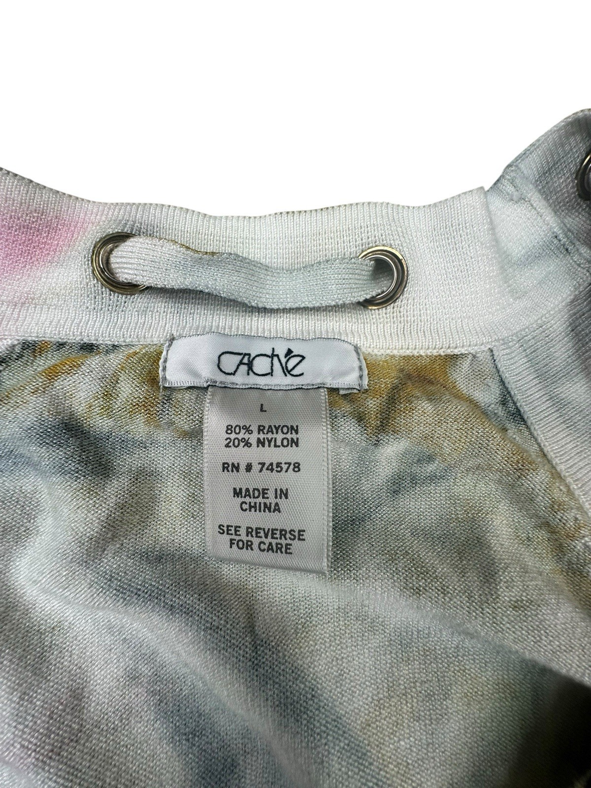 Cache Medium Tropical Multi Color Palm Tree Laced Sleeveless Blouse Top Sz L