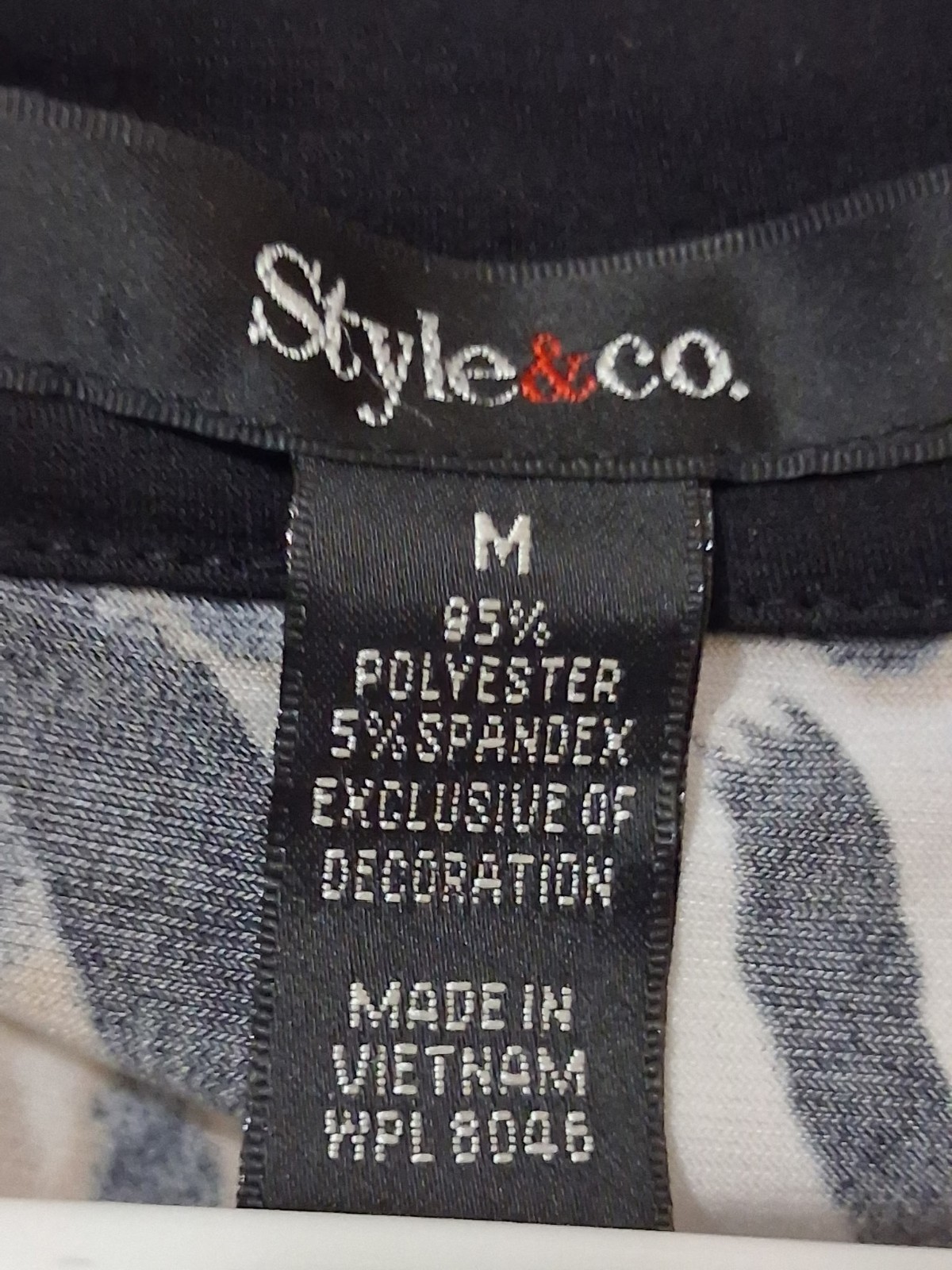 Style & Co. Women’s M Knit Tunic Top Abstract Black/Beige/White 3/4 Scoop