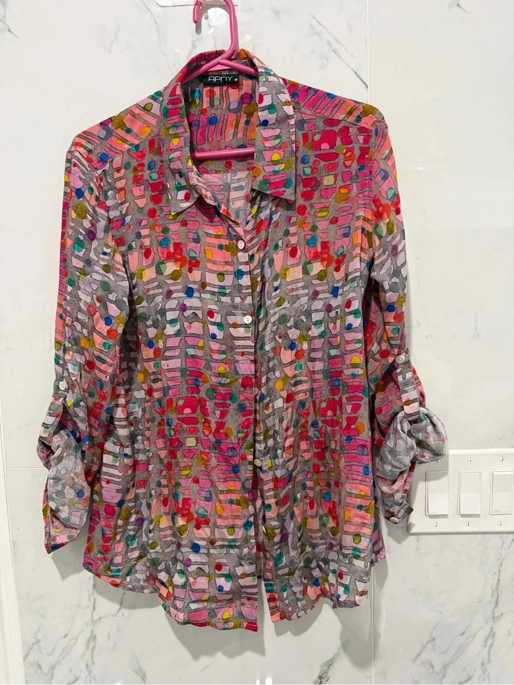 EUC APNY Long Sleeve Button Down Abstract Print Top Size M