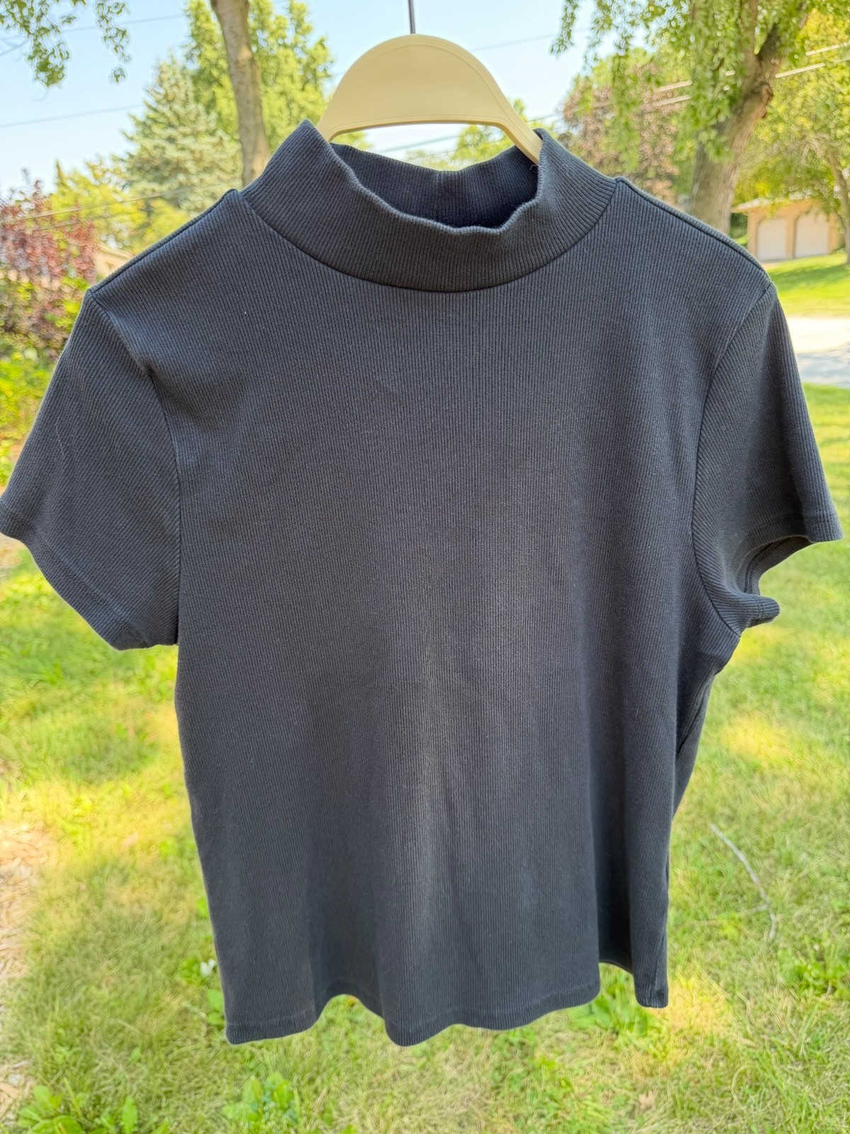 Maeve Anthropologie Blair Baby Tee Black mock neck ribbed cotton classic size XL