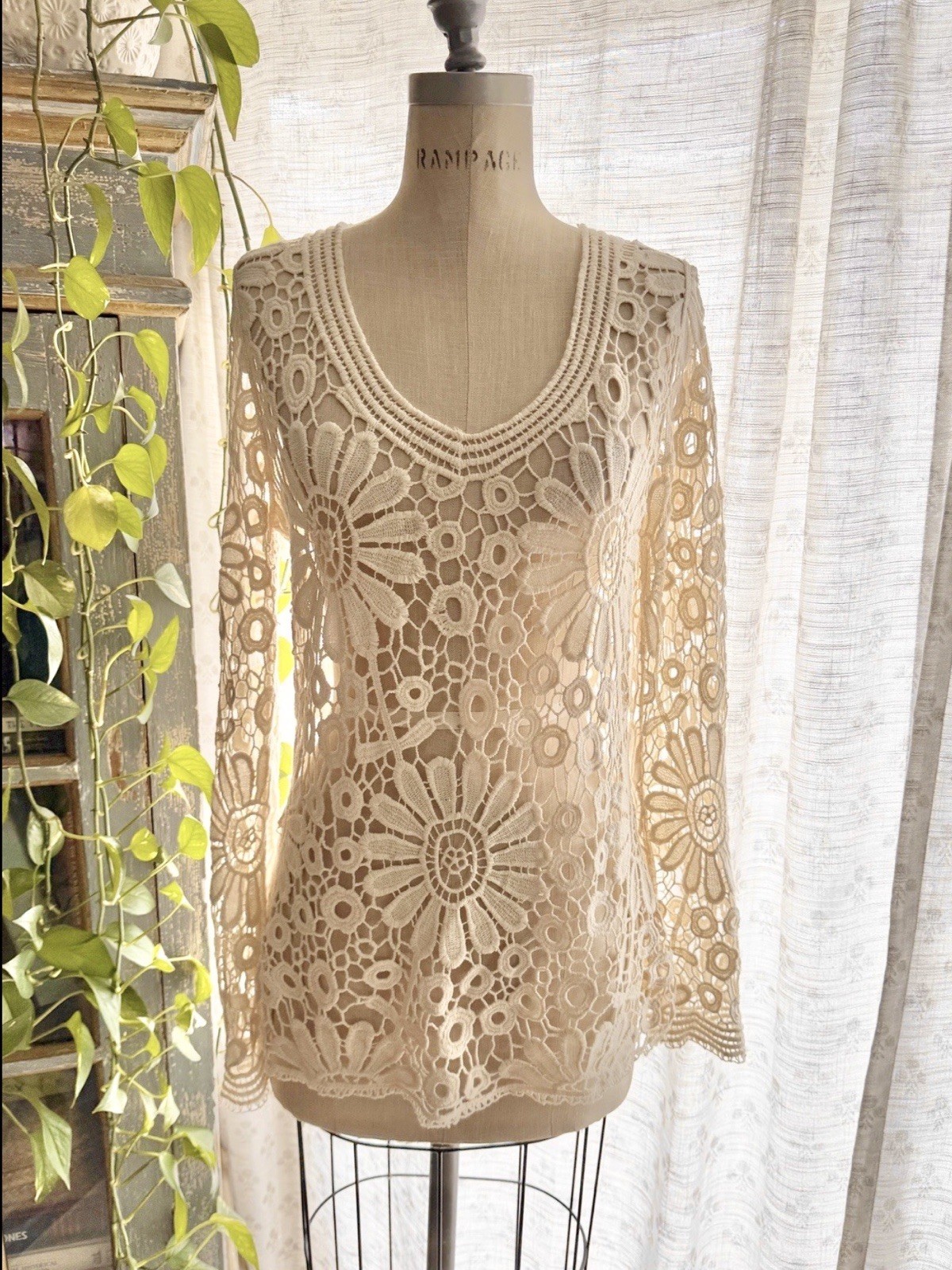 90s Fairy Boho Crochet Tunic Top Overlay Bohemian Cottagecore Festival Medium