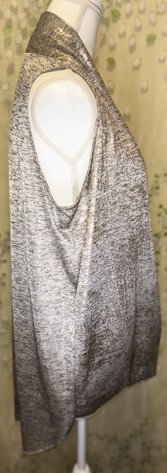 Danielle Gold Metallic Foil Wrap Front Sleeveless High Neck Blouse XL Glam Chic
