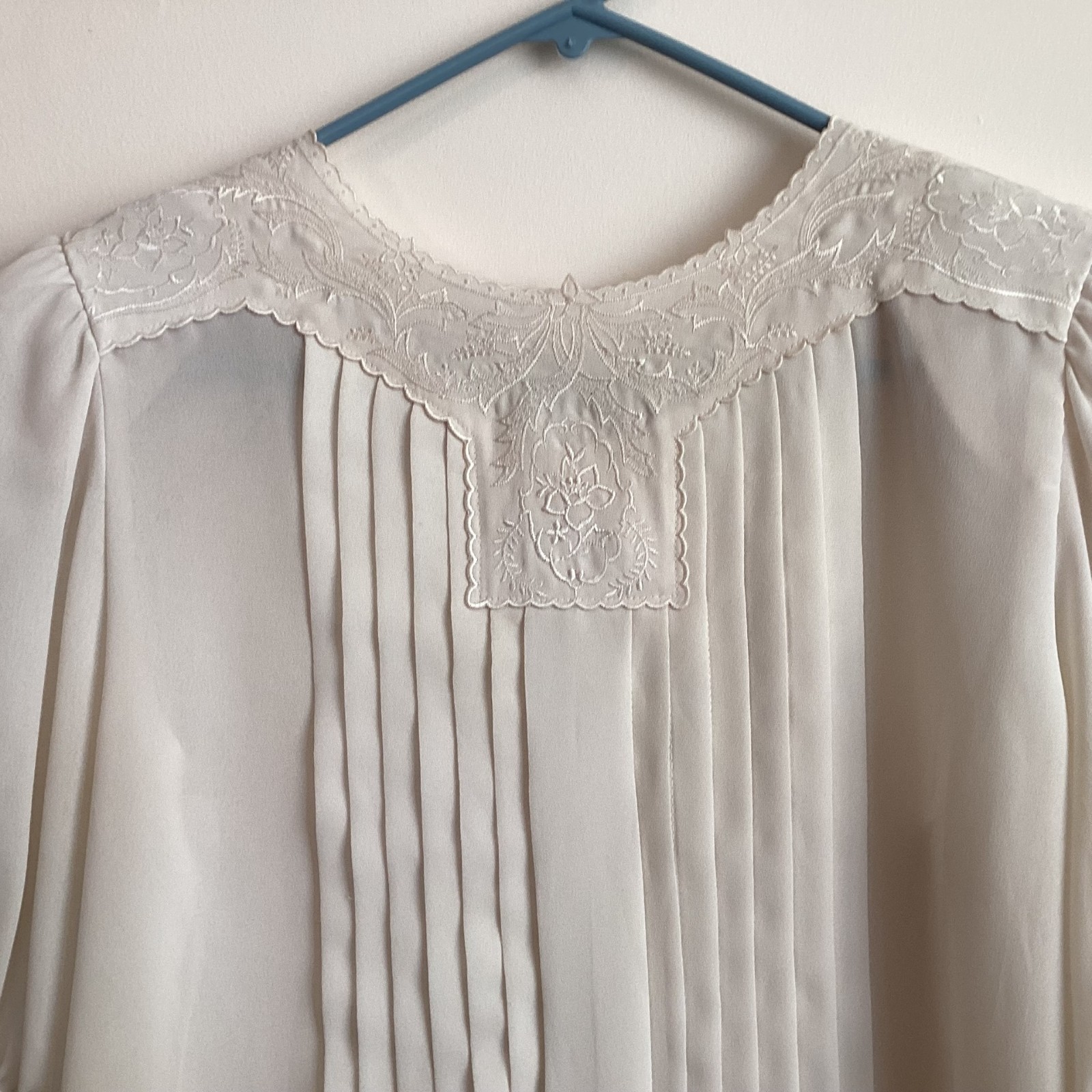 Elegant Nilani Blouse, Ivory Crepe, Embroidered Yoke, Tucks , Petite 6 $4.00