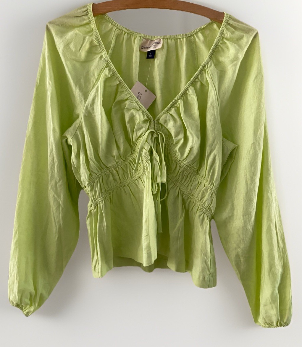 Universal Thread Lime Green Top Sz S Linen Rayon Citron Coastal Boho Vacation