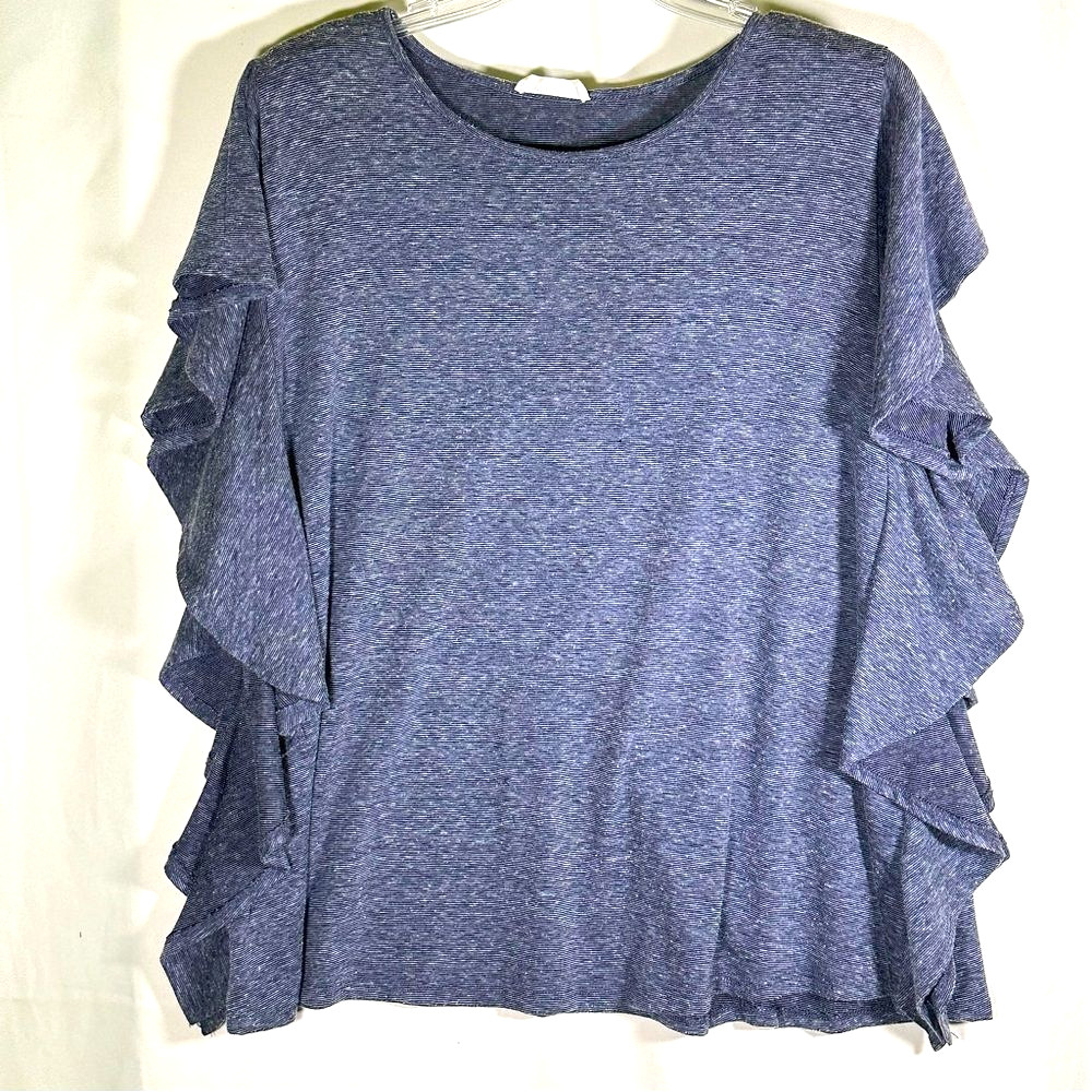 eesome Blue Ruffle Oversized Sweater Top Lightweight Short Sleeve Women’s Small