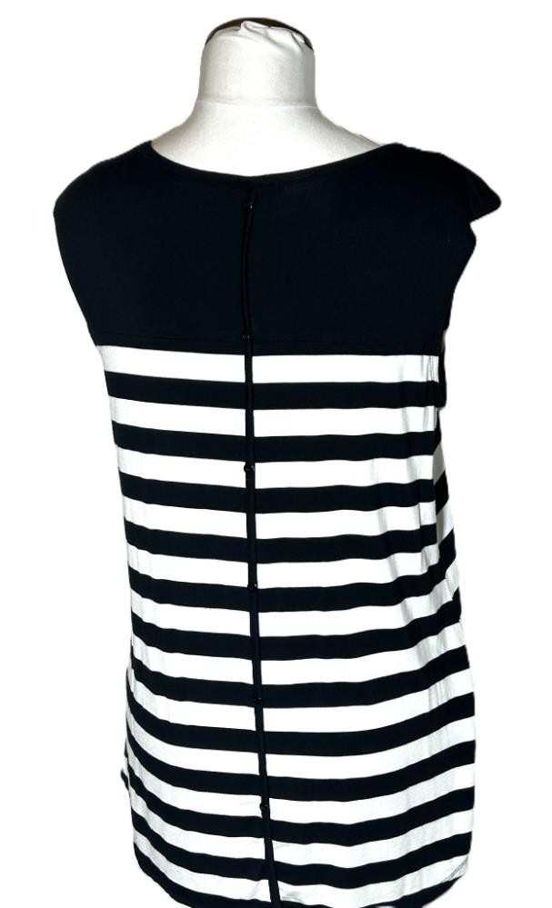 Cable & Gauge Black & White Striped Sleeveless Top Back Stripe W Buttons Large