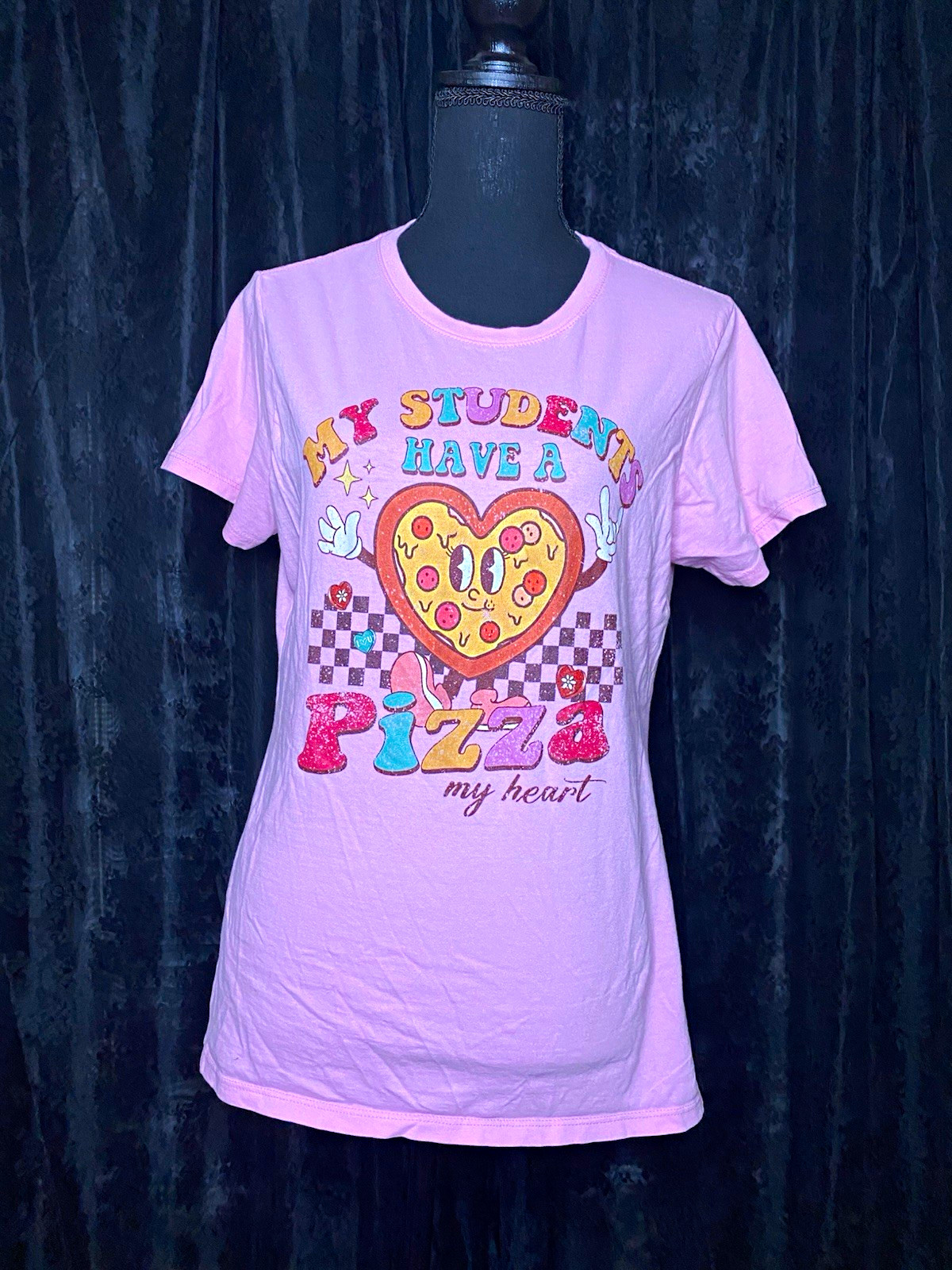 Port & Company Women’s Pink Pizza My Heart Graphic Round Neck Tee M