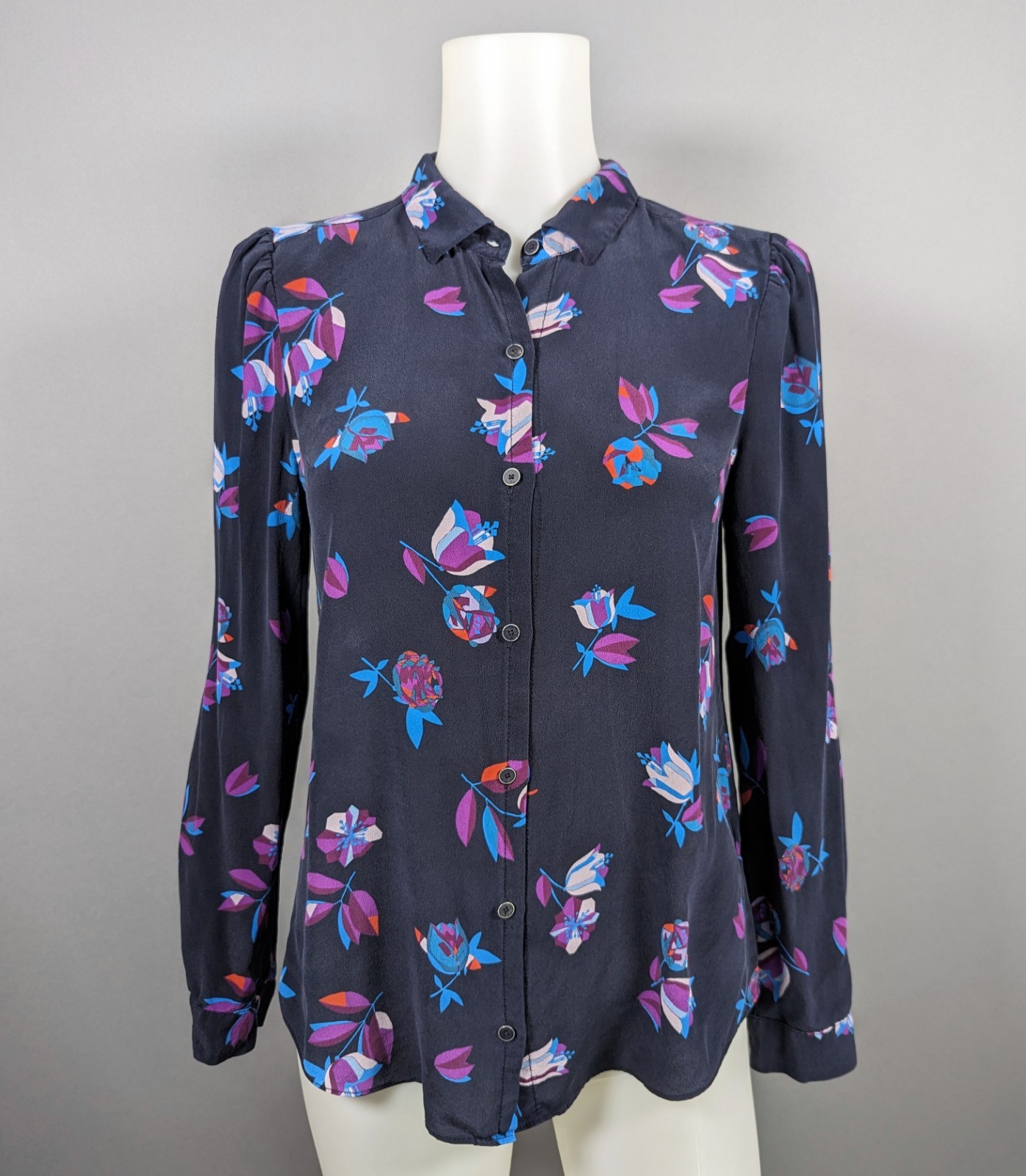 Rebecca Taylor Silk Bellflower Blouse Navy Blue ASO TV Brooklyn Nine Nine Sz 6