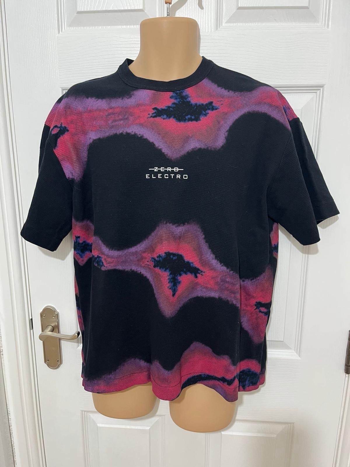 Zara Zero Electro Oversized T-Shirt Black Pink Purple Tie Dye Size S Portugal