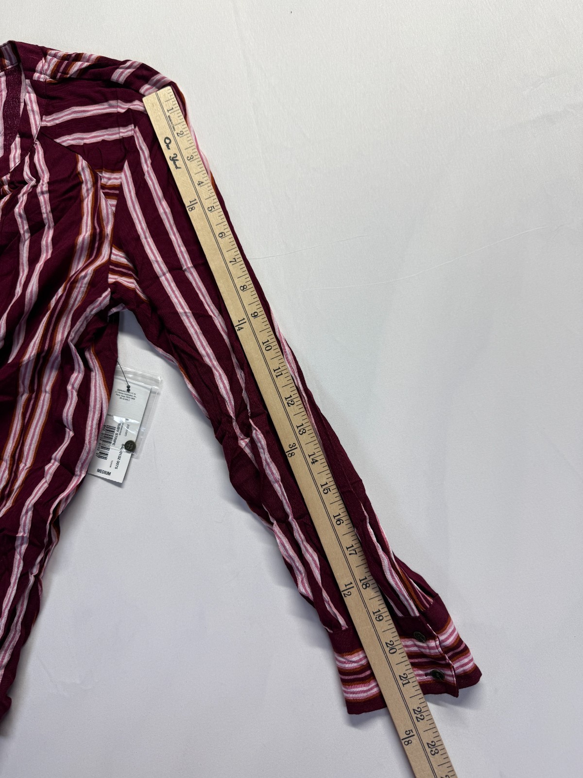 A.N.A Blouse Top Womens Medium Maroon Multi Striped Front Tie Hem Button Front
