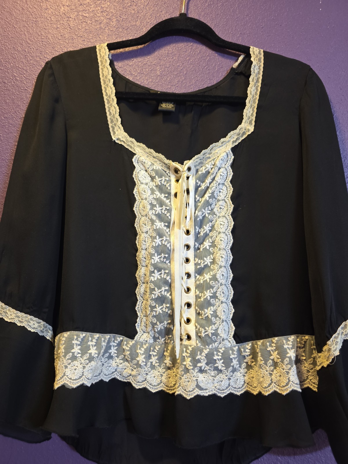 Sexy Black Top With Cream Lace