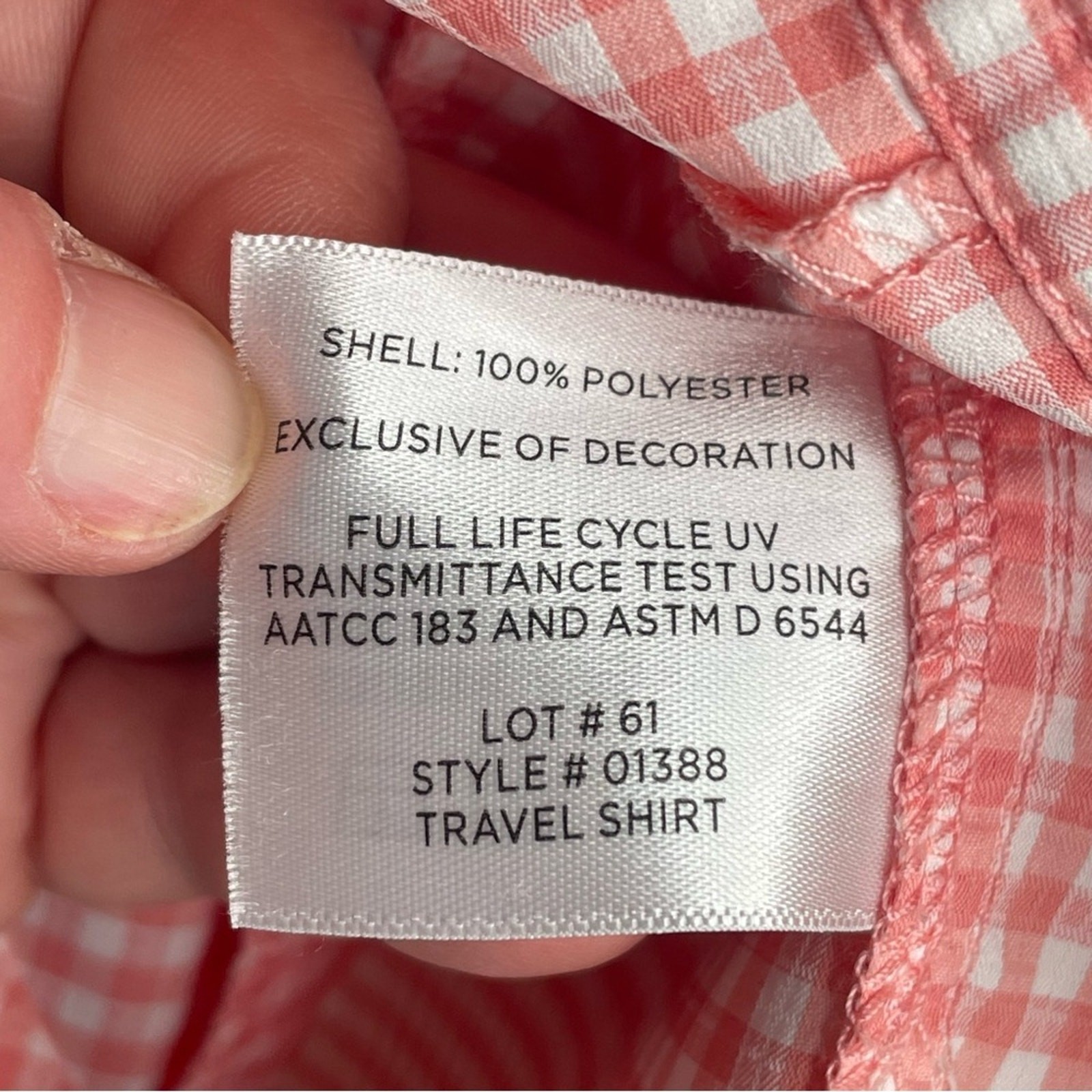 Coolibar Mylitta Travel Shirt UPF 50+ Beach Vacation in Pink/White Gingham XS