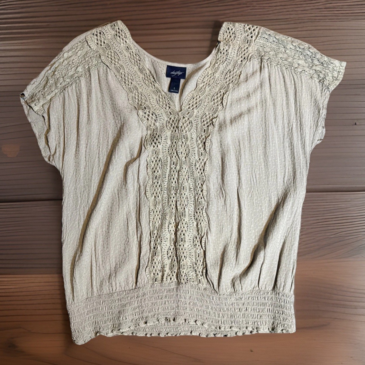 Daytrip Buckle Sz L Cream Crochet Lace Boho Peasant Top Festival Cottagecore