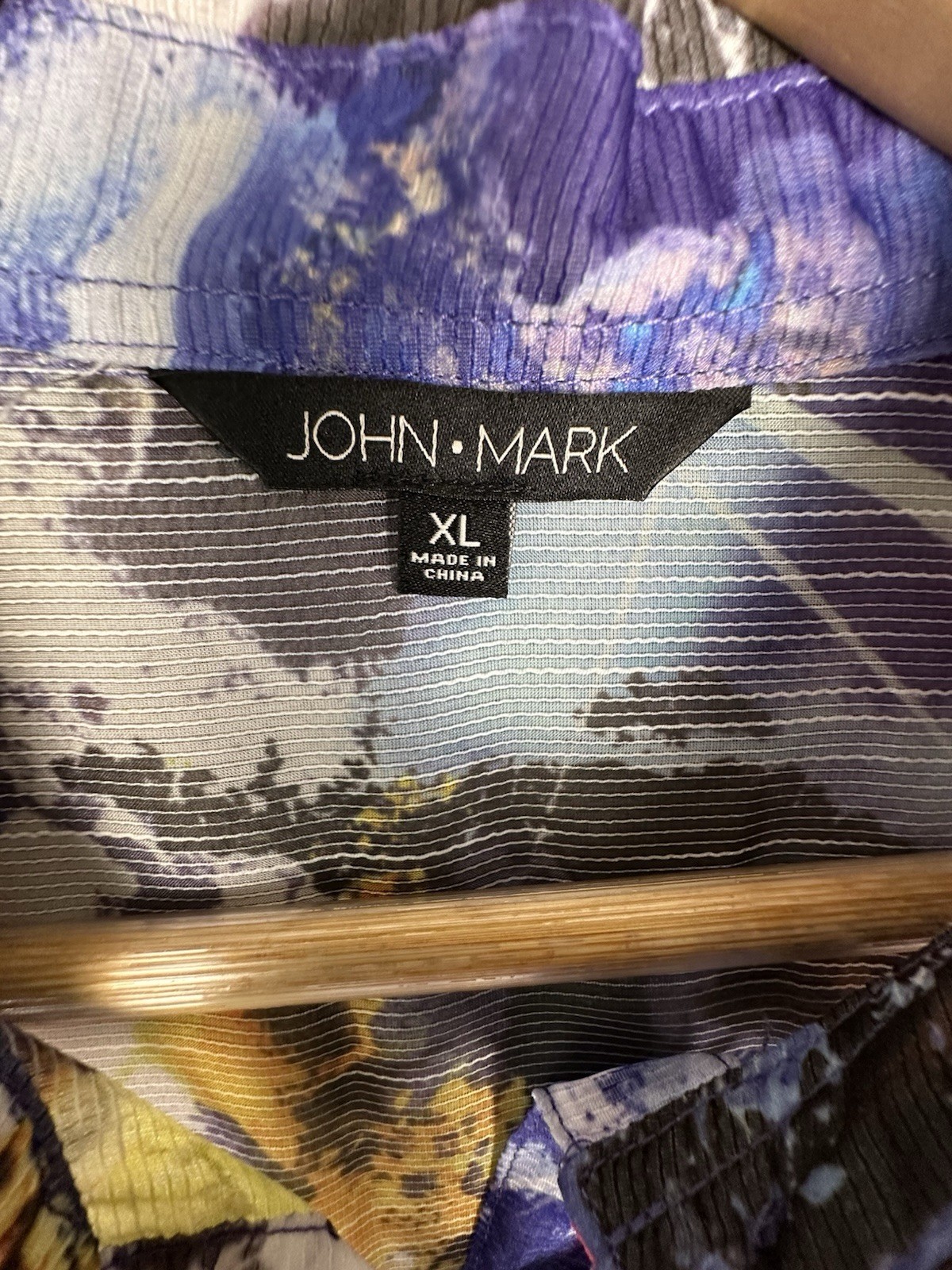 John Mark Womens XL Abstract Art To Wear Button Up 3/4 Sleeve Tunic Artsy Sheer