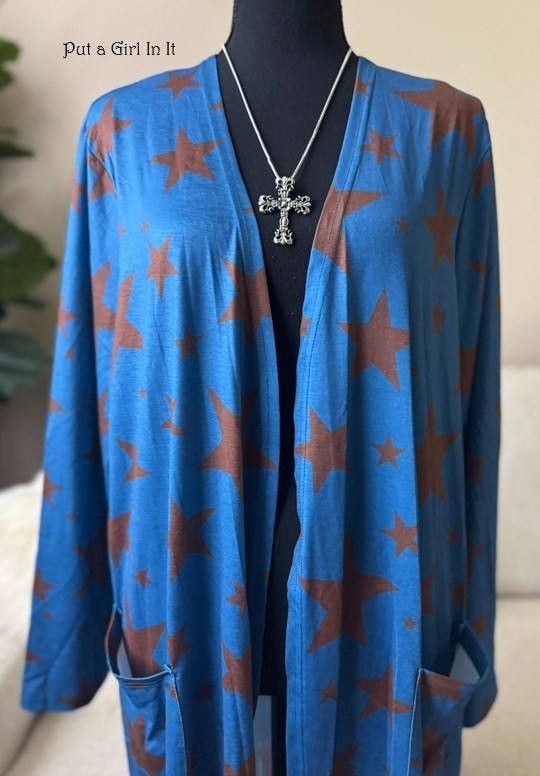 New Boho Plus Size Women’s Blue Stars Fringe Kimono Cardigan Duster XL 1X 2X 3X