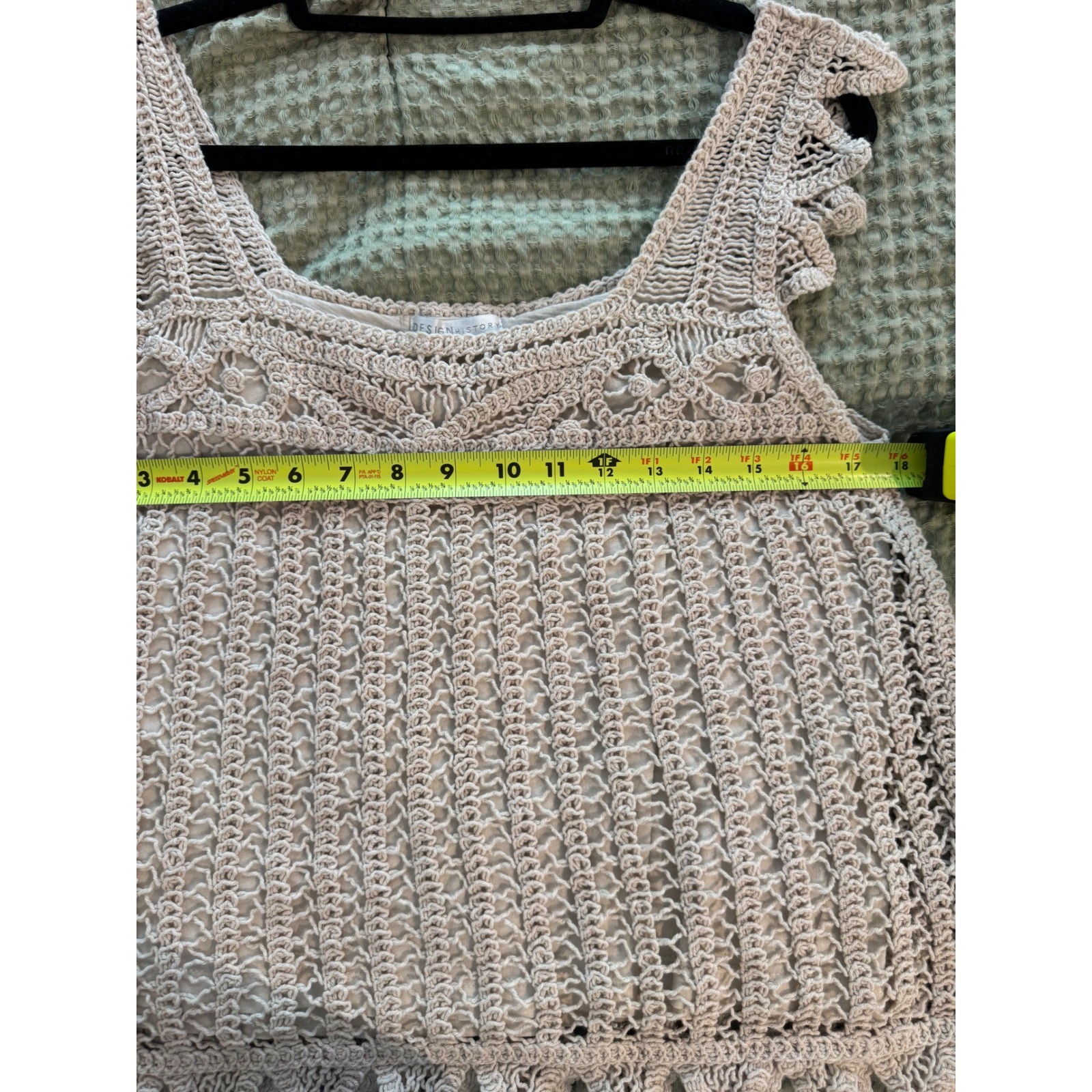 Design History Beige Boho Crochet Tank Top Cotton Ruffle Sleeve Scallop Hem L