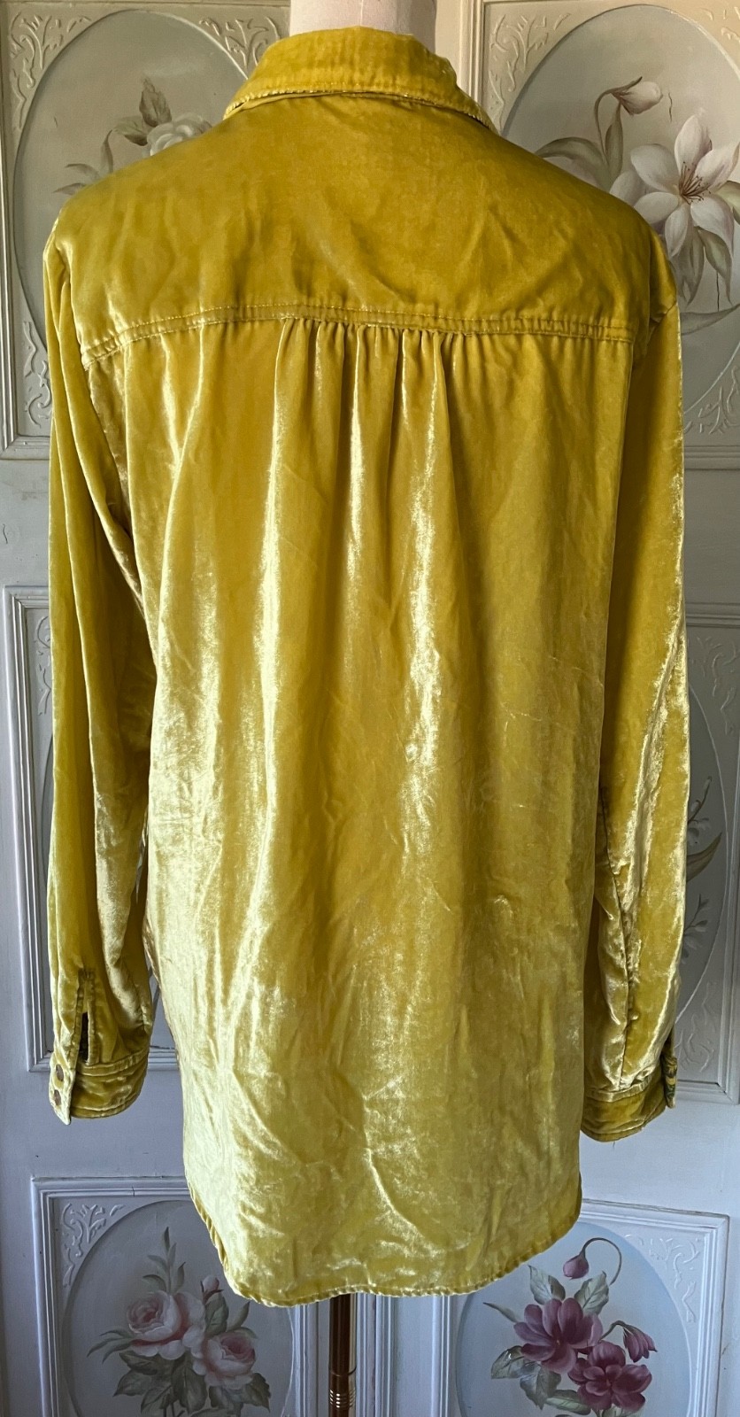 PILCRO VISCOSE TOP VELOUR VELVET HADLEY RELAXED SHIRT ACID YELLOW 10 UK 14 EUC