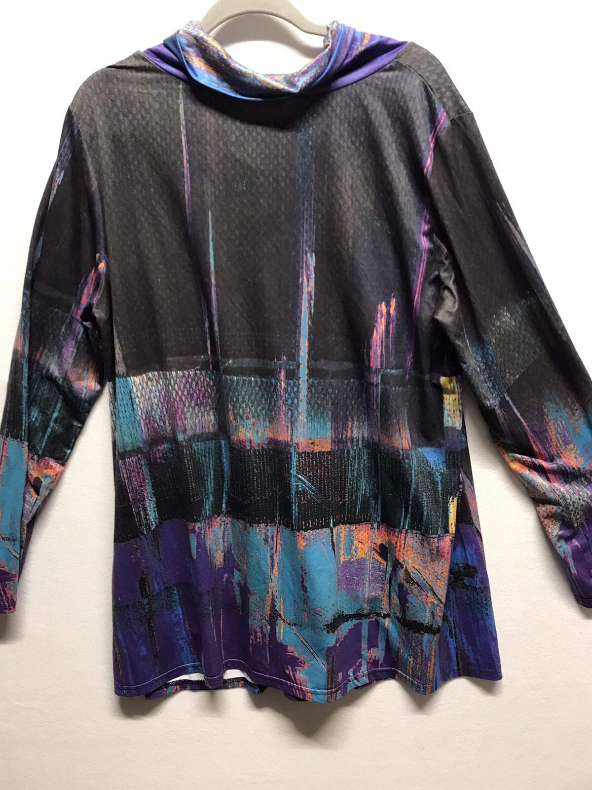 azalea by firmiana Womens 2x Long Tunic Top Purple Gray Cosmic Button Neck Wrap