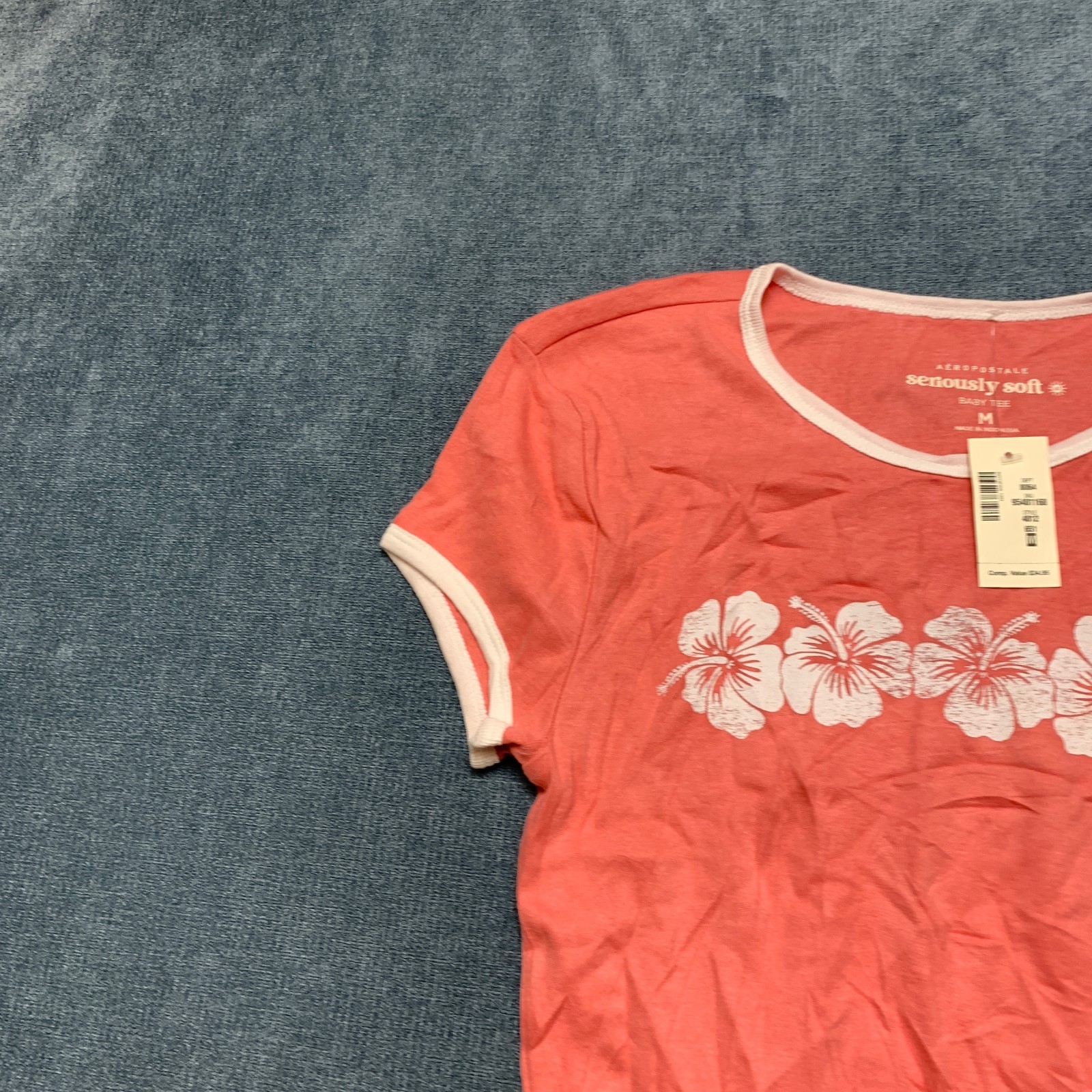 Aeropostale Roxy Hibiscus Graphic Baby T Shirt Womens Medium Pink Short Sleeve
