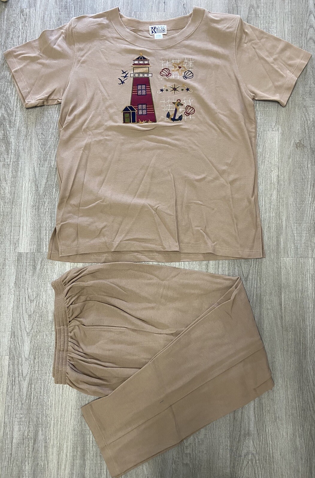 Vintage Kavio Designs Blouse & Pants Embroidered Lighthouse Short Sleeve X-Large