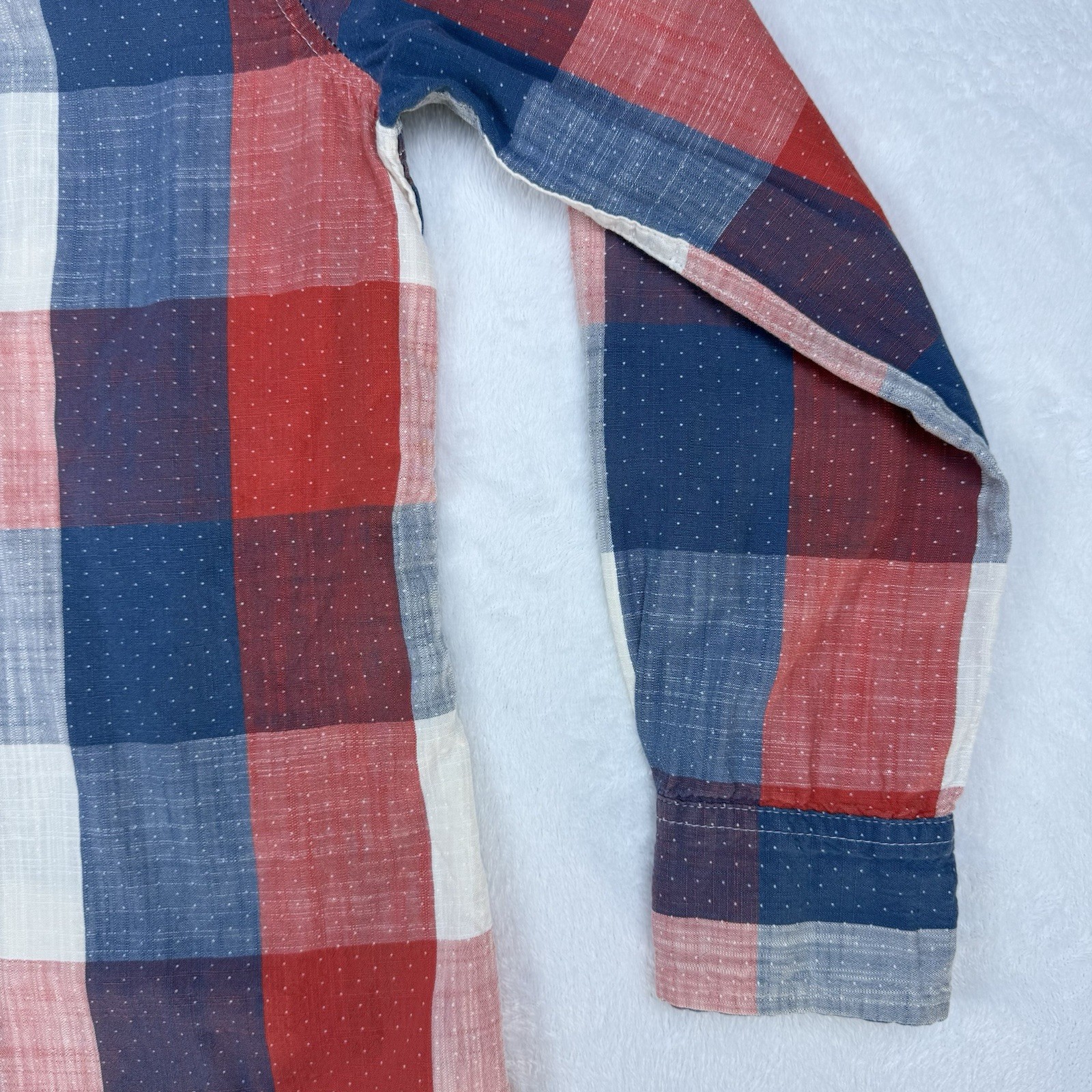 Merona 100% Cotton Red, White & Blue Plaid Shirt L Patriotic Casual Cool Comfy
