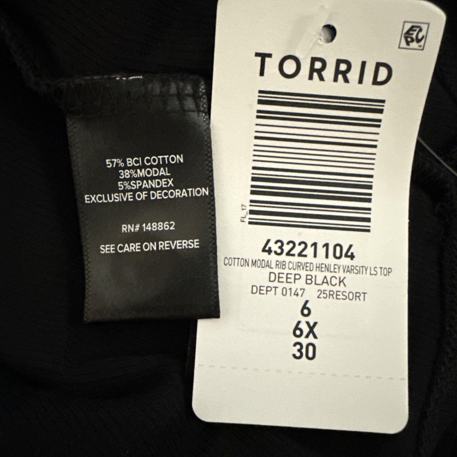 TORRID LONG SLEEVE HENLEY VARSITY TOP TEE SHIRT SWEATSHIRT 6 6X 6XL 30 NEW