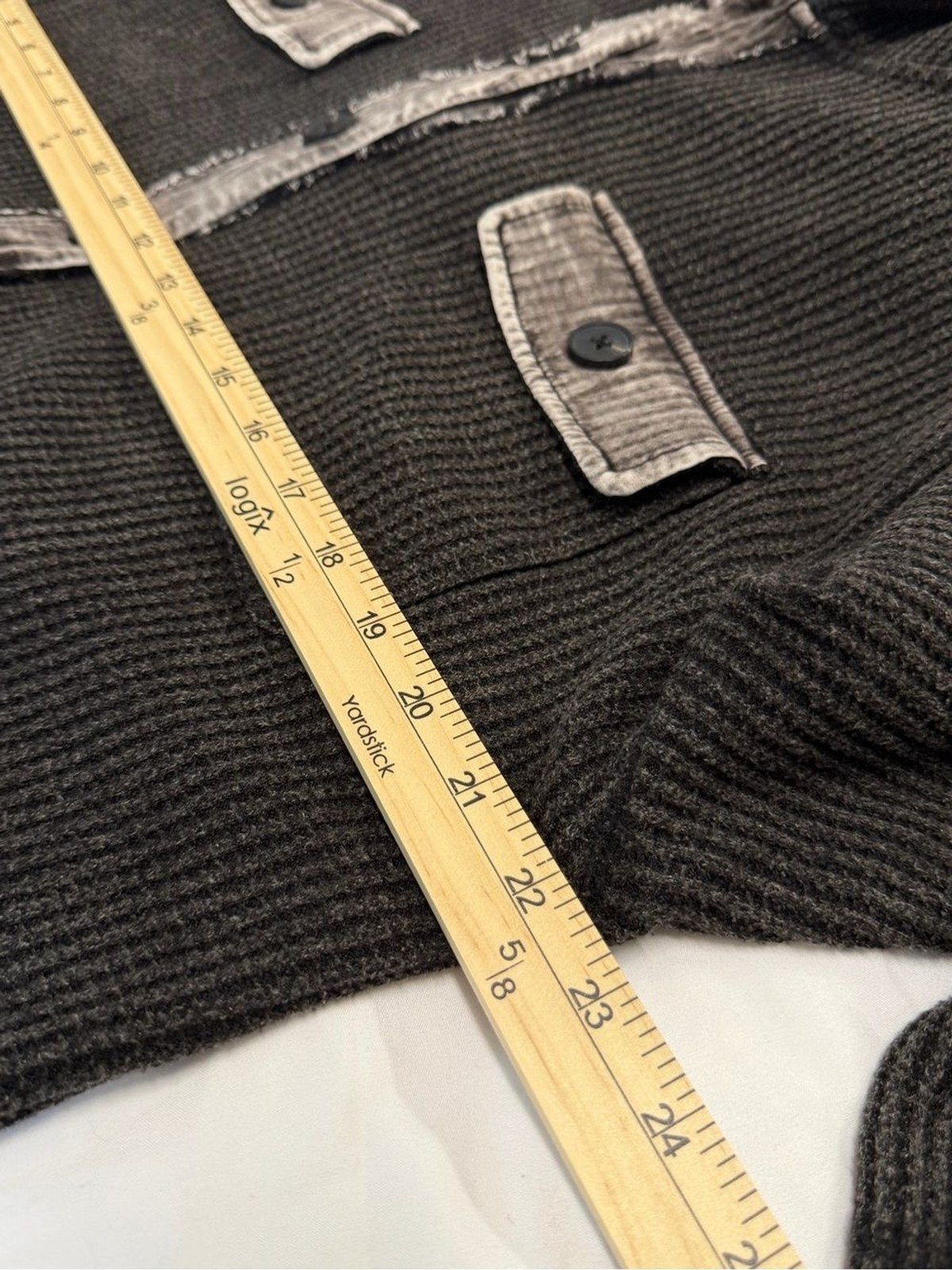 New In Waffle Knit Hooded Button-Up Shirt Jacket in Charcoal Mineral Wash Trim