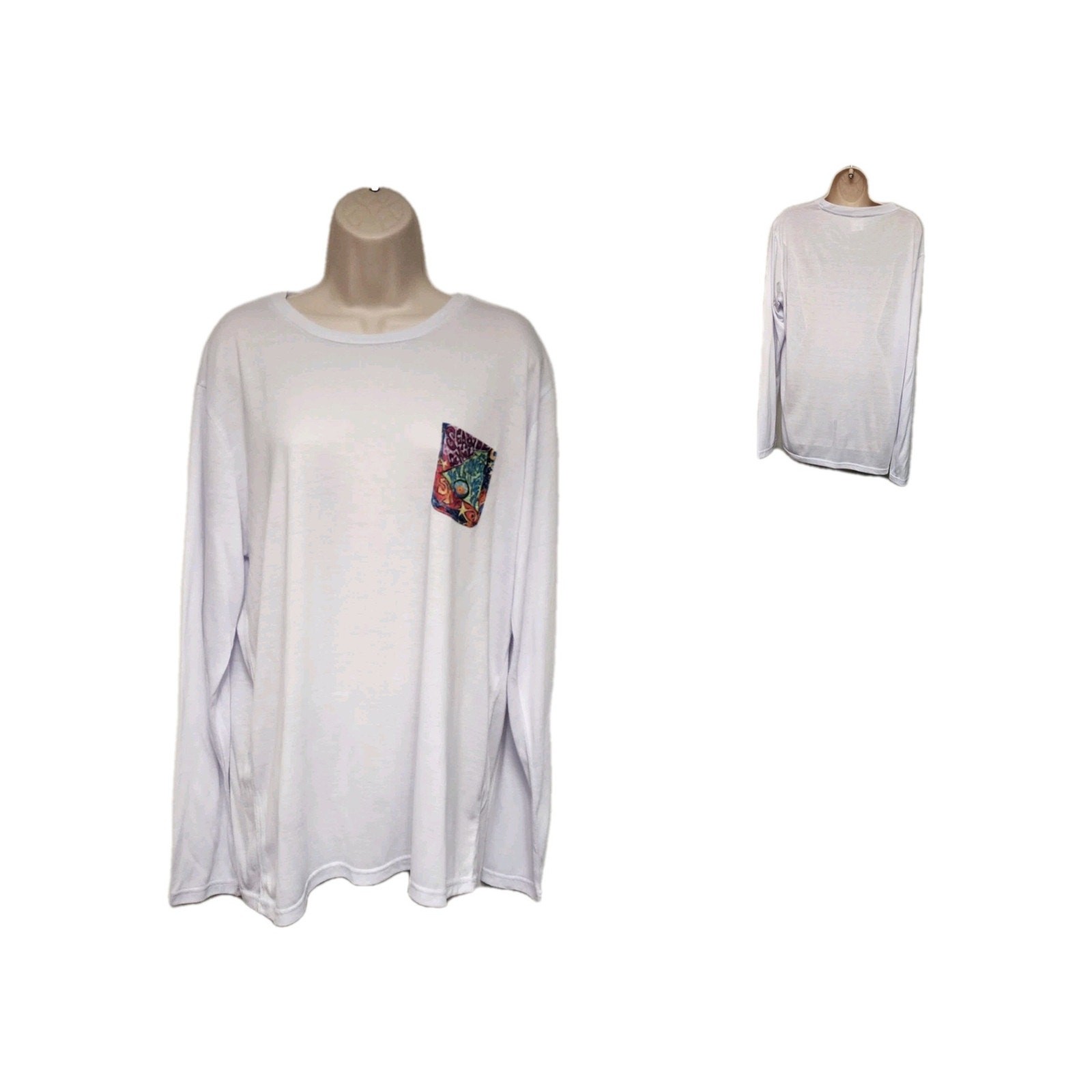 Always Advancing Long Sleeve Round Neck White Tunic Tee Shirt Size Large