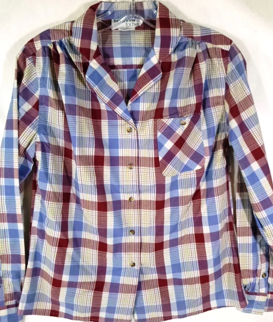 Mervyns for Her-Womens Vintage Long Sleeve Button-Up Shirt-Size 10 Medium-Plaid