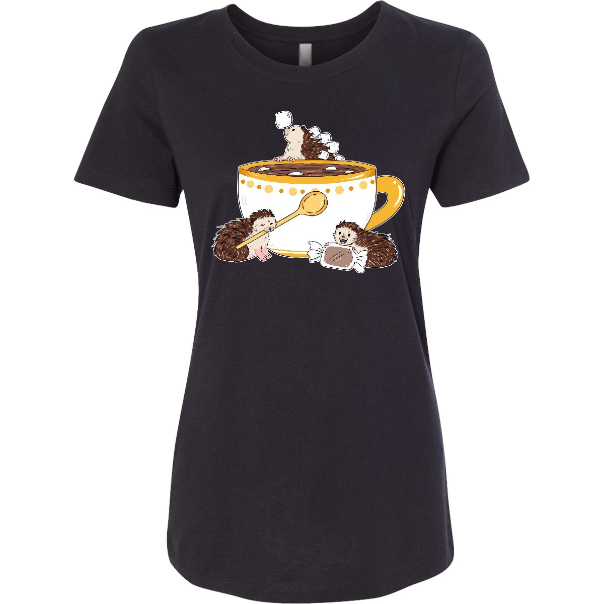 Inktastic Cute Hot Chocolate Hedgehogs Women’s T-Shirt Animals Pet Cocoa Candy