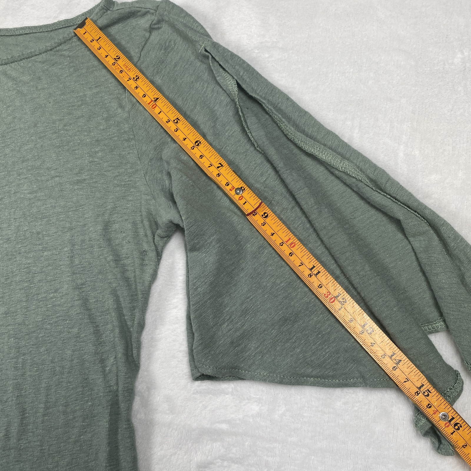 Ann Taylor Factory Women’s Linen Blend Top Sage Green Size Medium Tie Sleeves