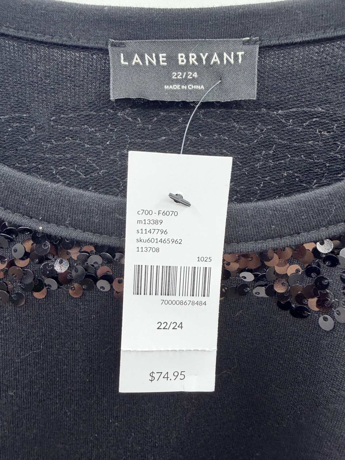 Lane Bryant Womens Plus Size 22/24 Long Sleeve Sequin Stripe Tee in Black $75