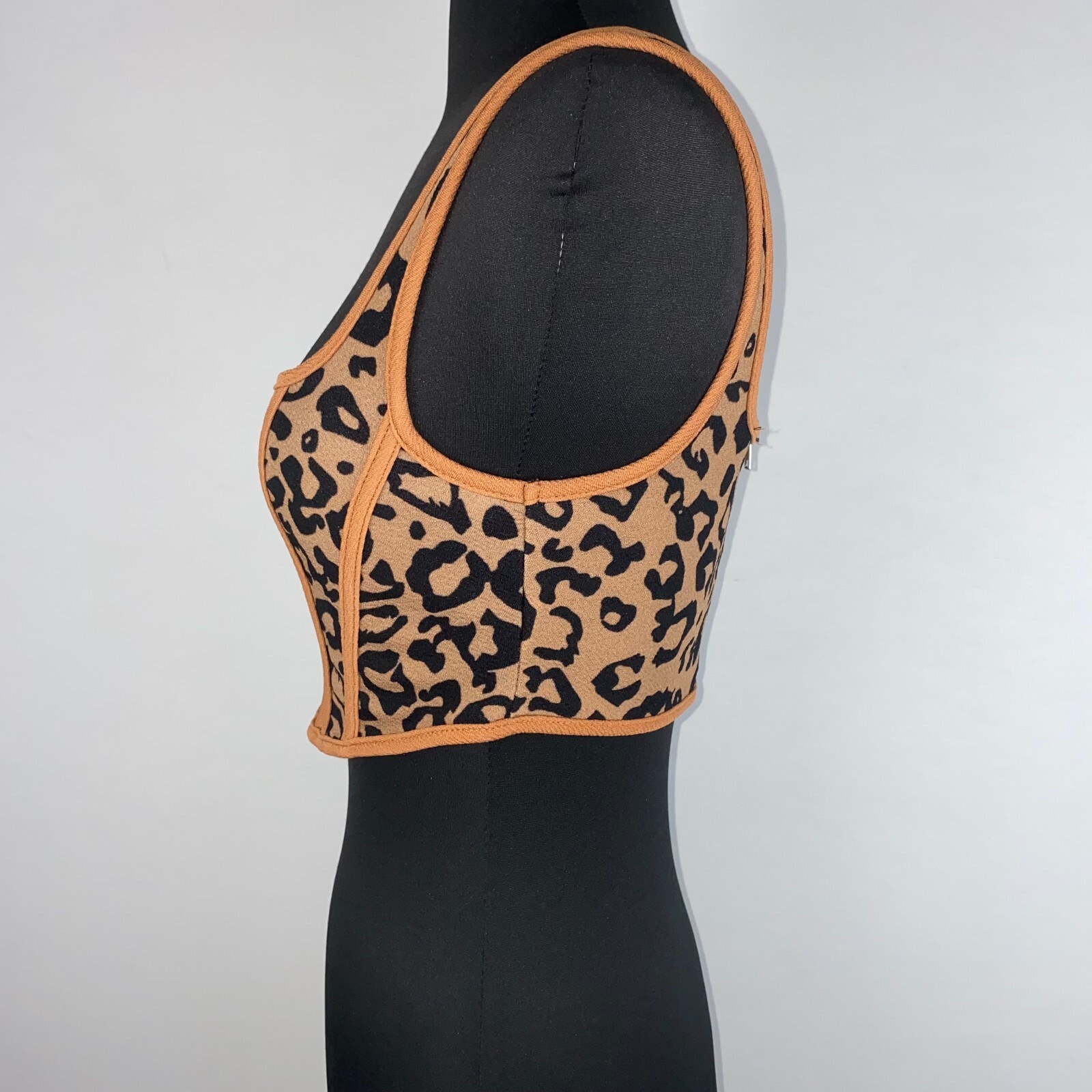 Shein Womens XS US 2 Animal Leopard Print Crop Asymmetric Hem Tank Top Zip Back