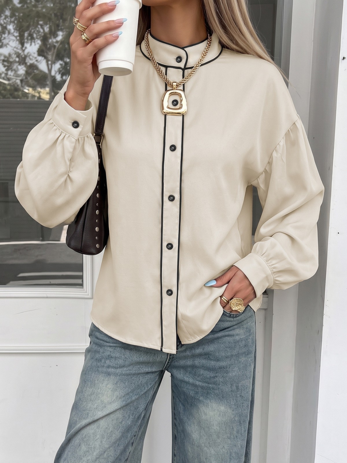 Women’s Contrast Trim Long Sleeve Shirt