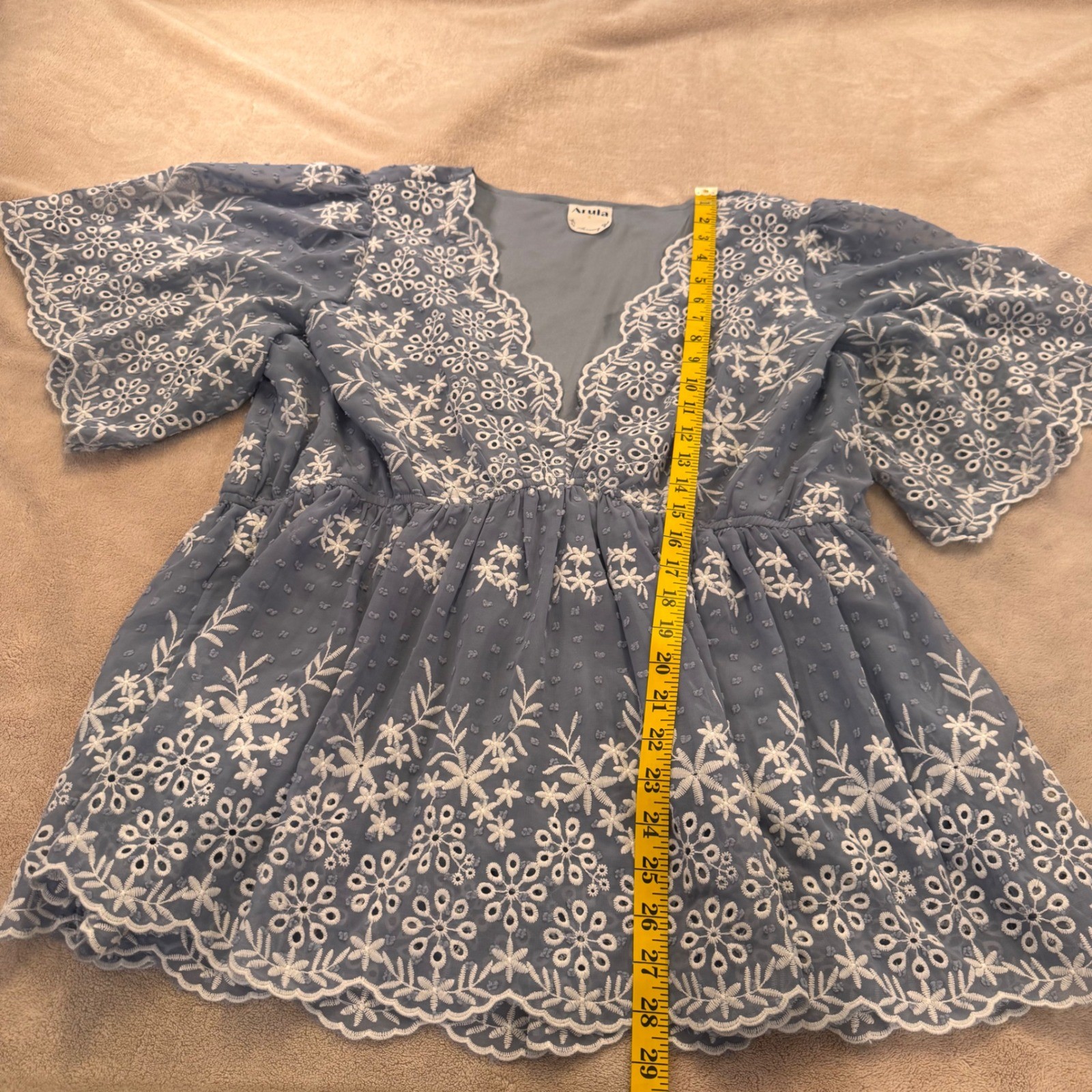 Arula Blue Eyelet Floral Swiss Dot Boho Cottagecore Fairycore Feminine Top Sz A